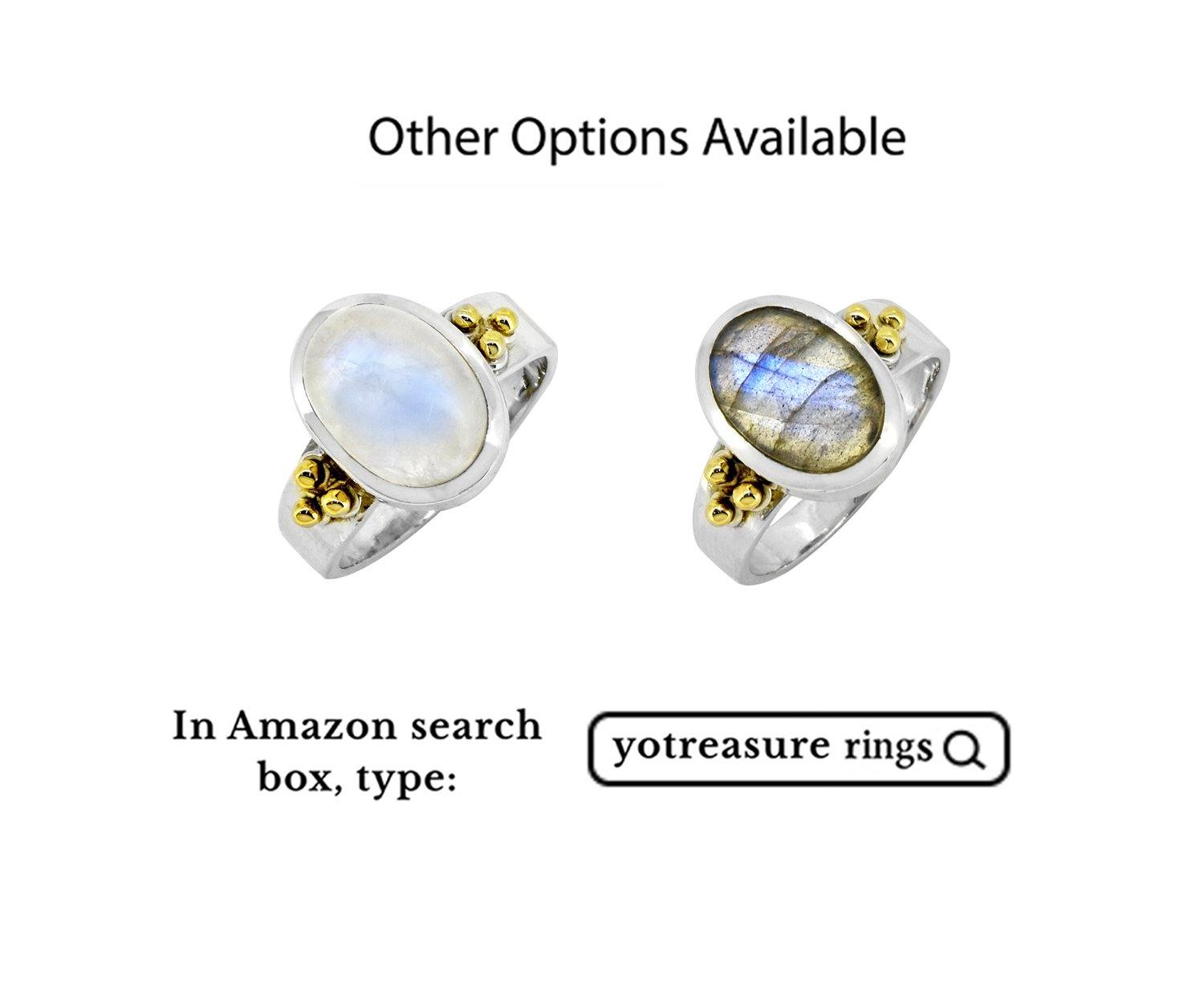 10x12 MM Moonstone Solitaire Ring 925 Sterling Silver With Brass Accents - YoTreasure