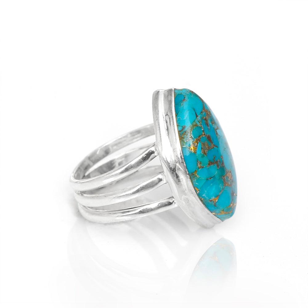 Blue Copper Turquoise Solid 925 Sterling Silver Split Shank Ring Jewelry - YoTreasure