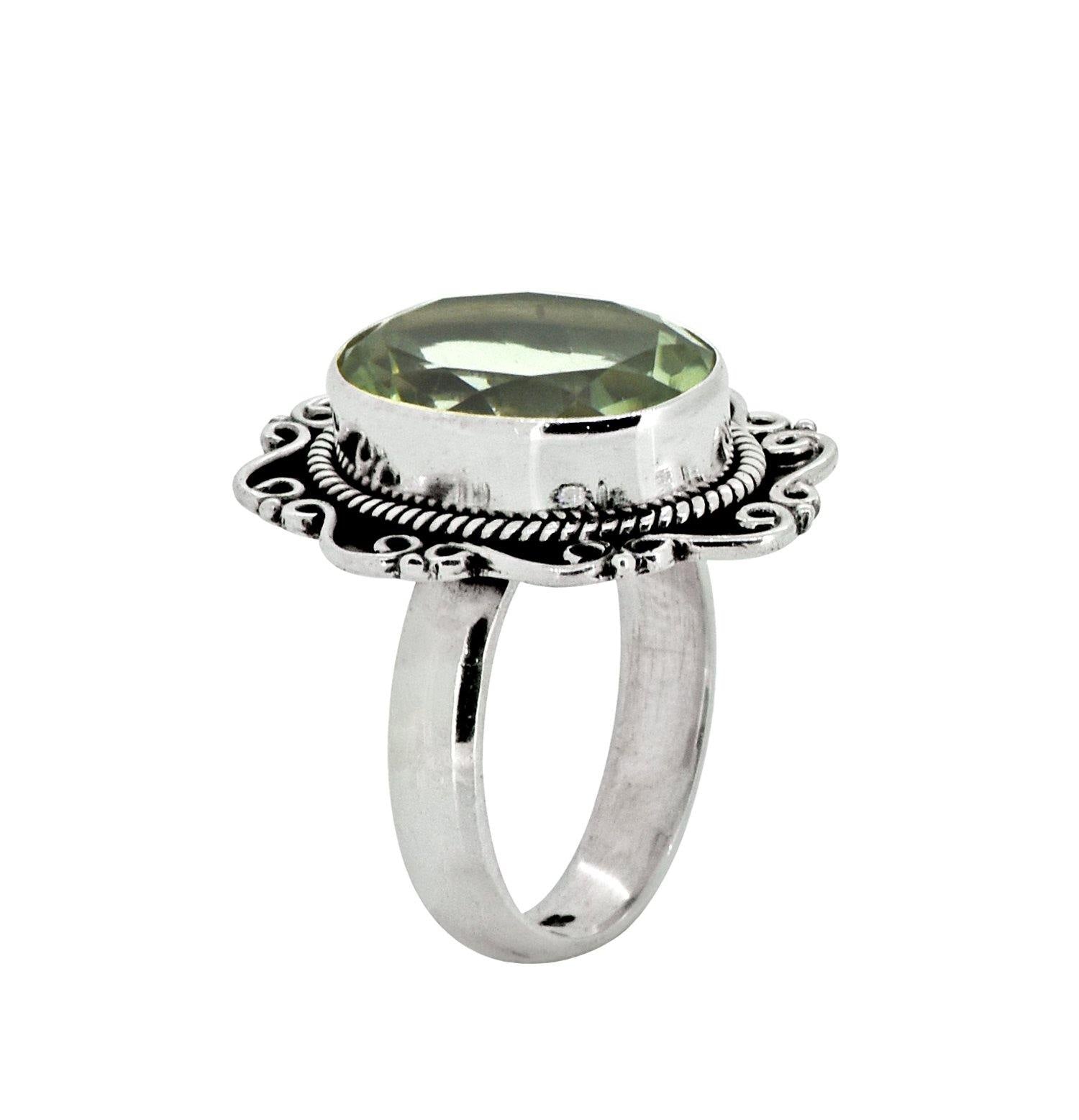 Green Amethyst Solid 925 Sterling Silver Designer Ring Jewelry - YoTreasure