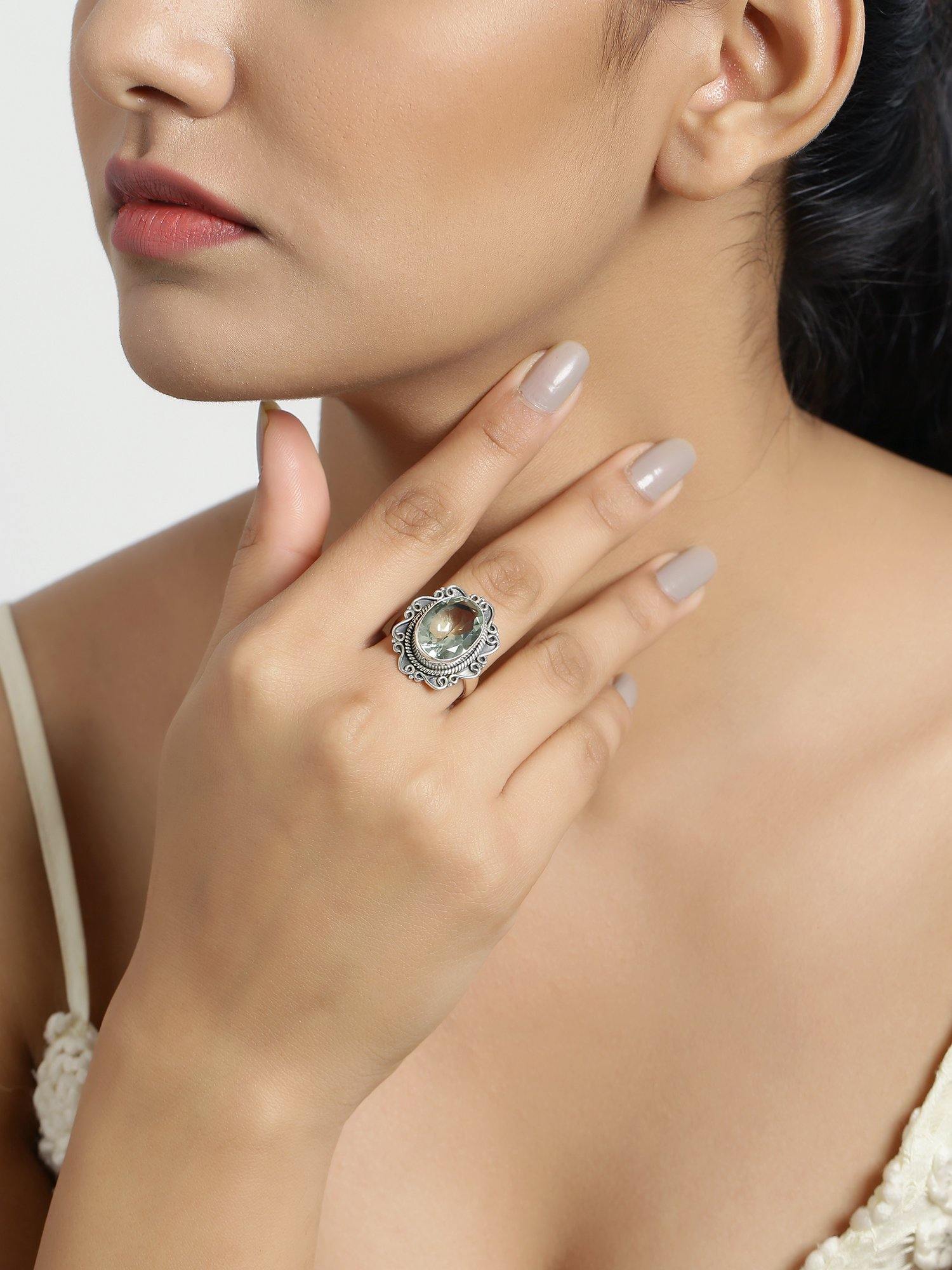 Green Amethyst Solid 925 Sterling Silver Designer Ring Jewelry - YoTreasure