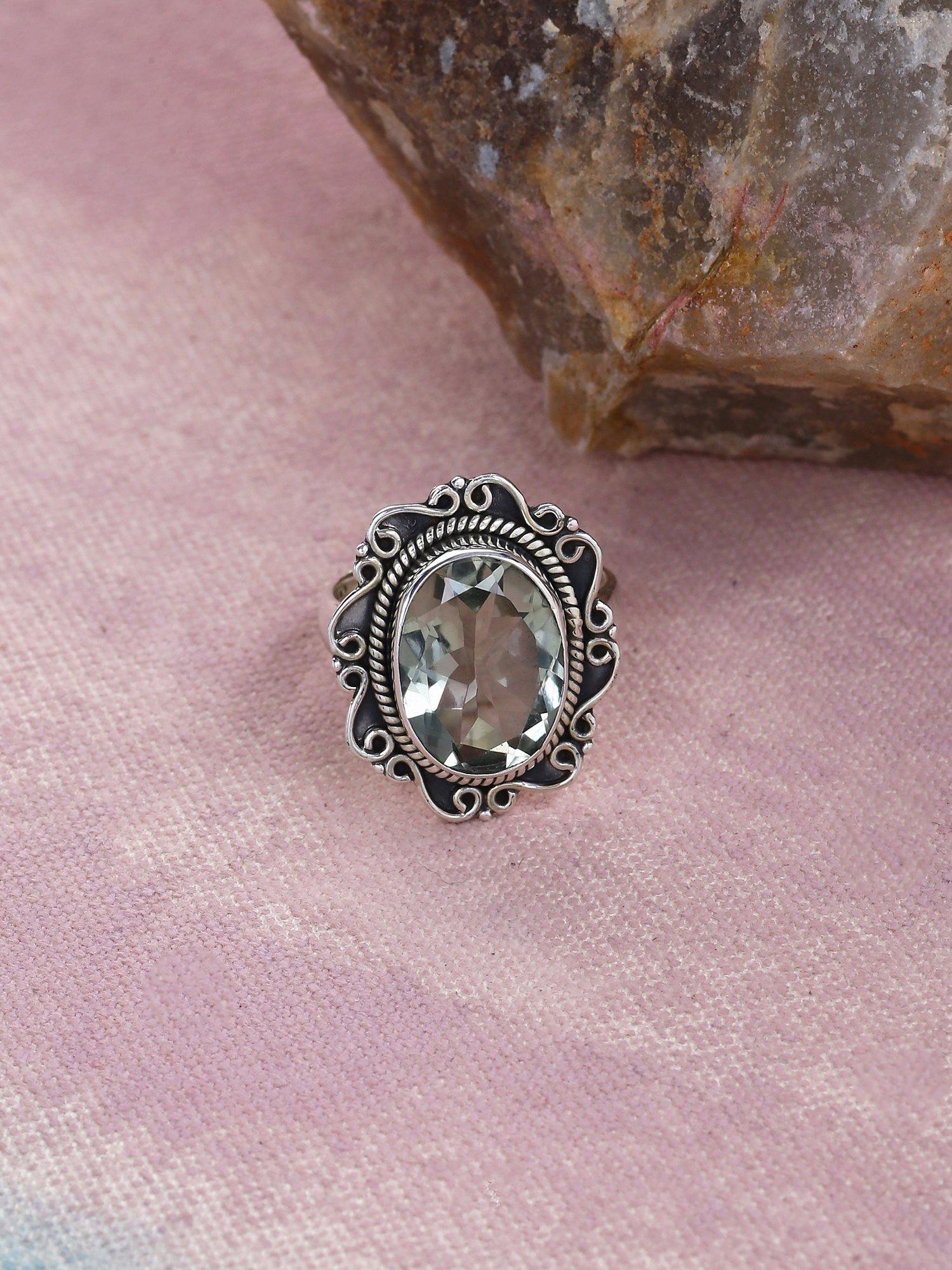 Green Amethyst Solid 925 Sterling Silver Designer Ring Jewelry - YoTreasure