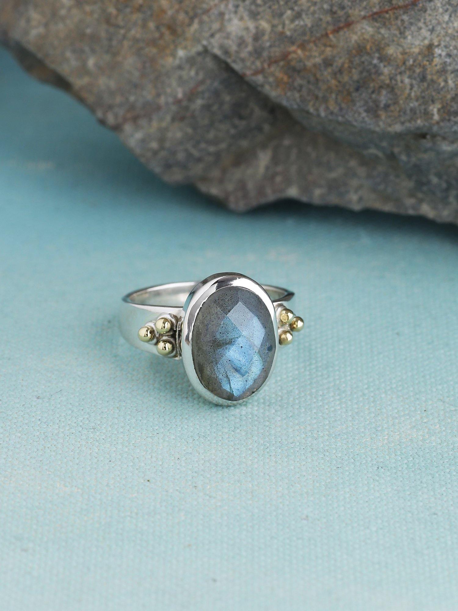 Labradorite Solid 925 Sterling Silver Brass Ring Jewelry - YoTreasure