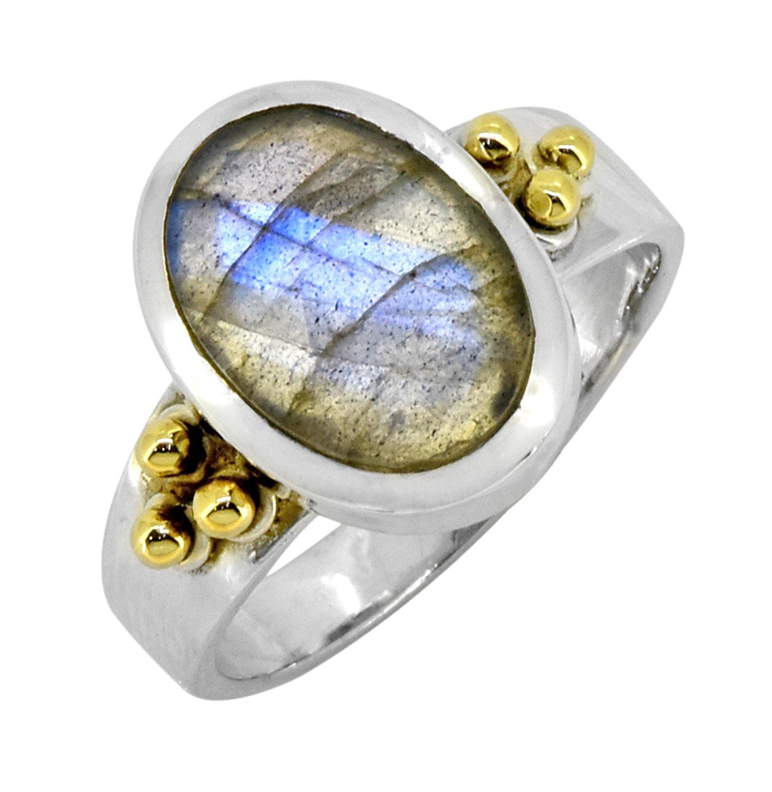 Labradorite Solid 925 Sterling Silver Brass Ring Jewelry - YoTreasure