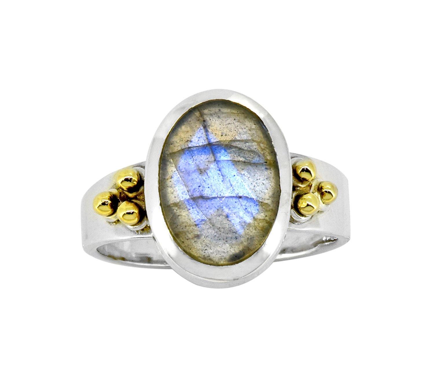 Labradorite Solid 925 Sterling Silver Brass Ring Jewelry - YoTreasure