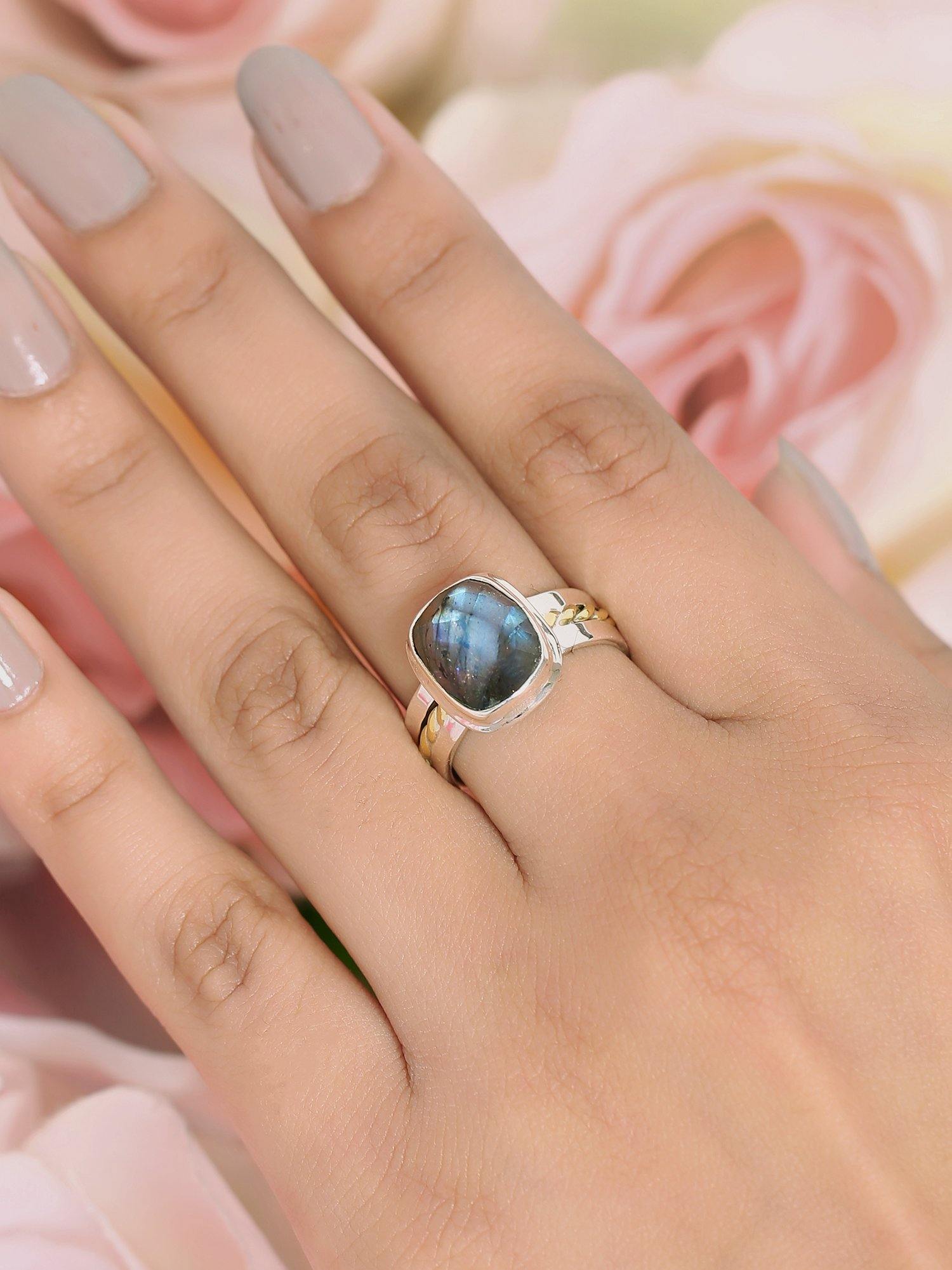 Labradorite Solid 925 Sterling Silver Brass Ring Jewelry - YoTreasure