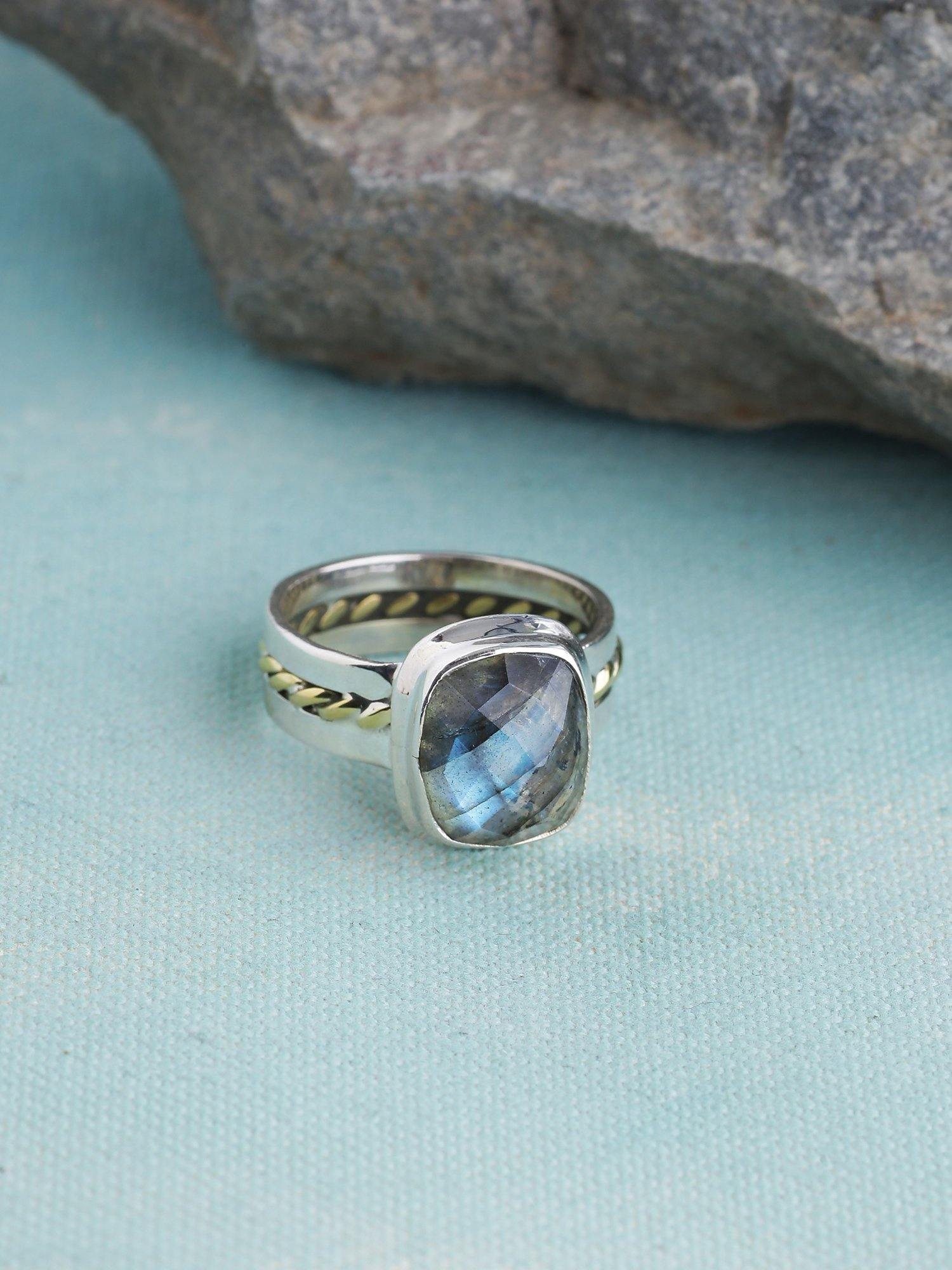 Labradorite Solid 925 Sterling Silver Brass Ring Jewelry - YoTreasure