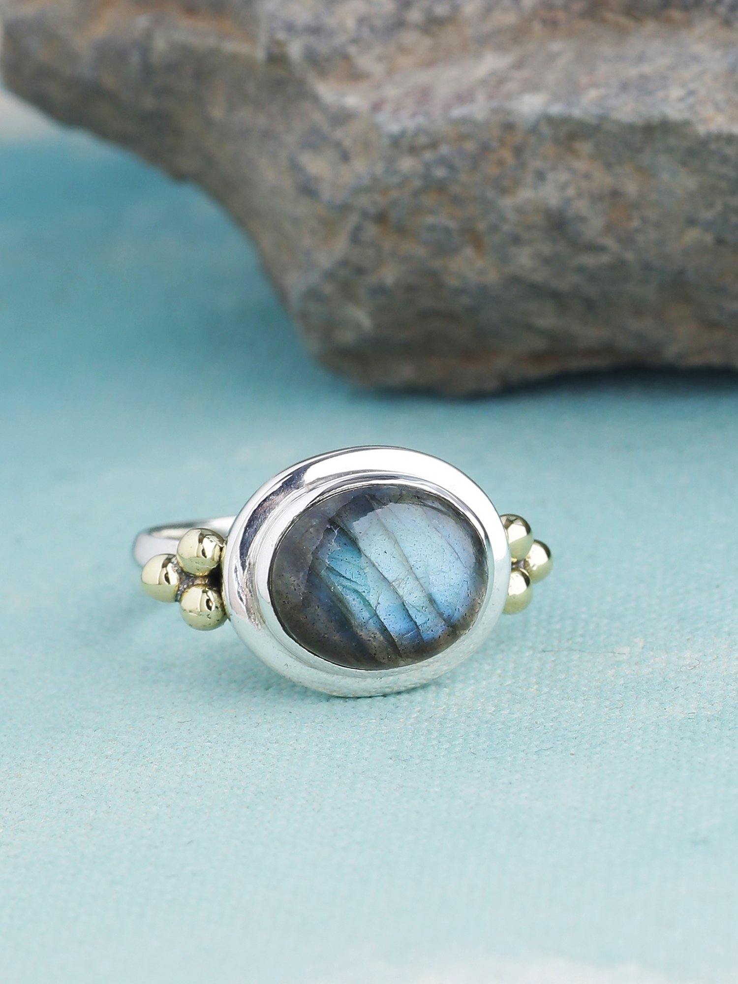 Labradorite Solid 925 Sterling Silver Brass Ring Jewelry - YoTreasure