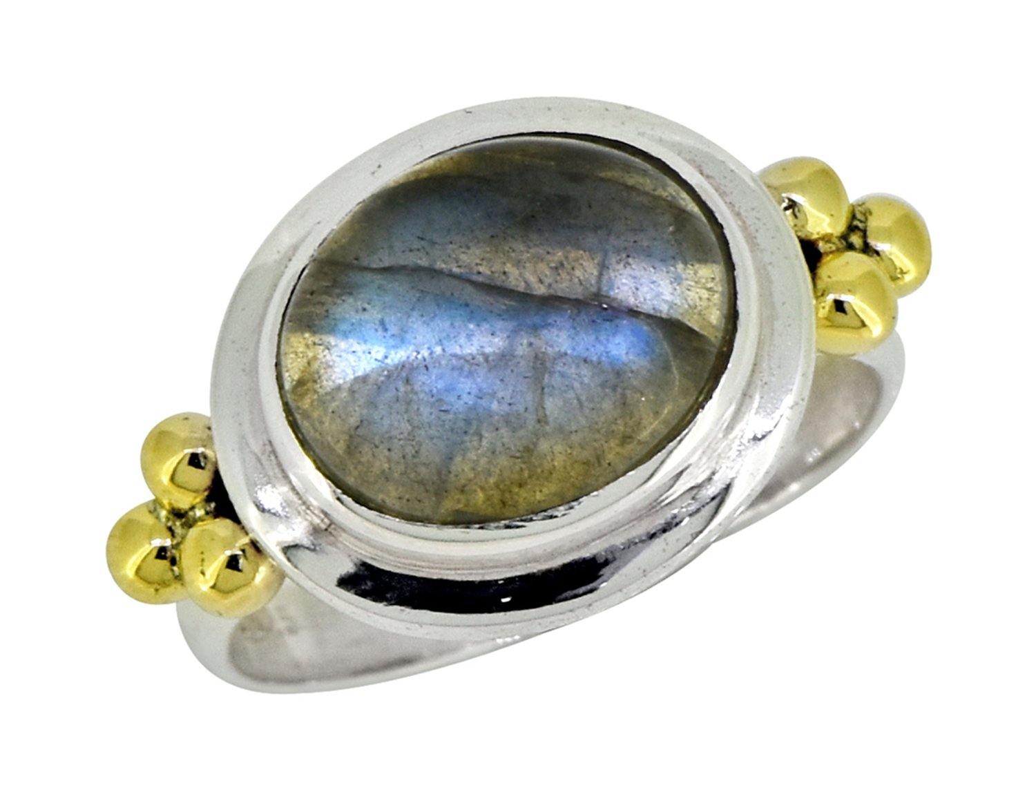 Labradorite Solid 925 Sterling Silver Brass Ring Jewelry - YoTreasure