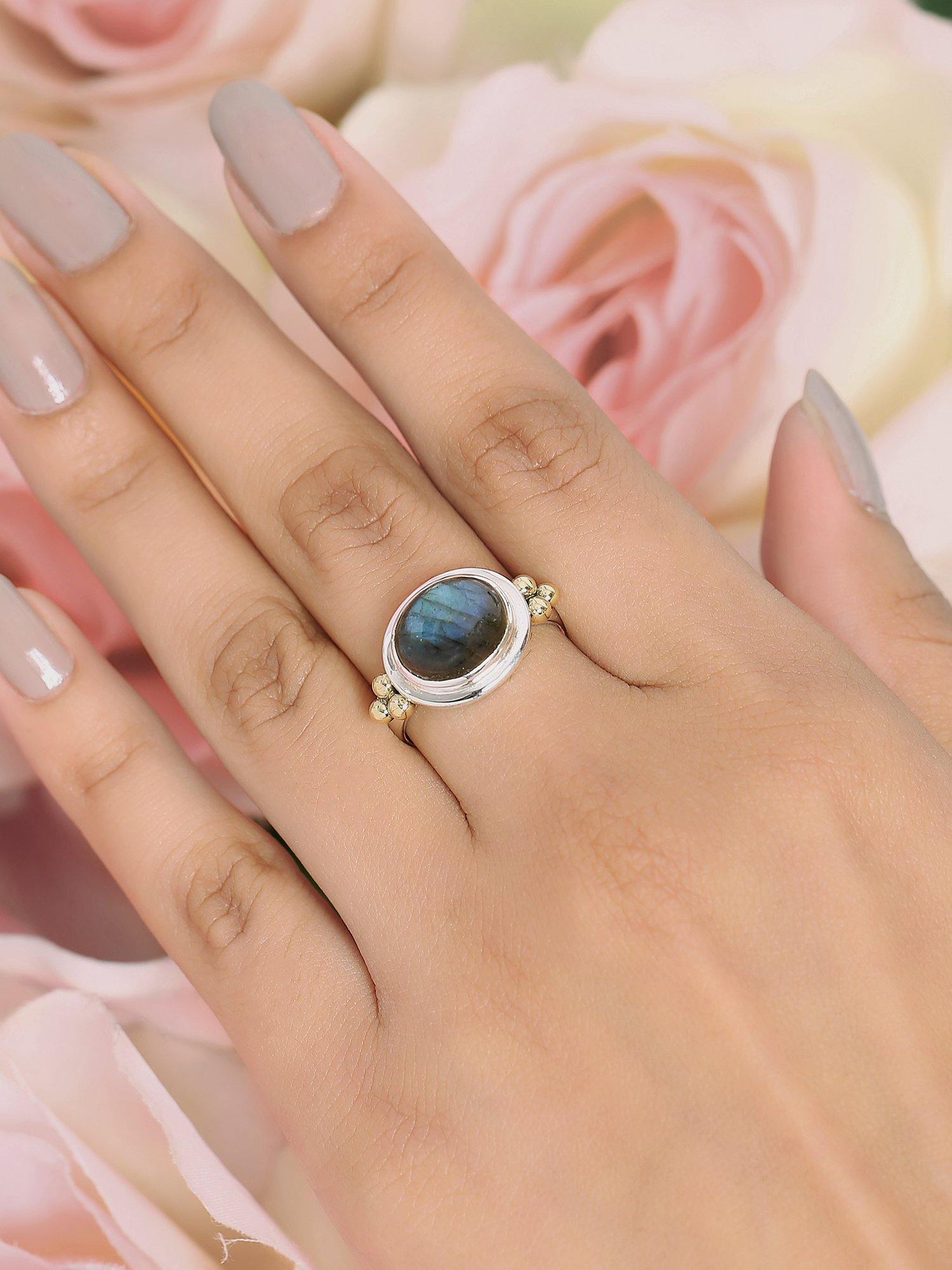 Labradorite Solid 925 Sterling Silver Brass Ring Jewelry - YoTreasure