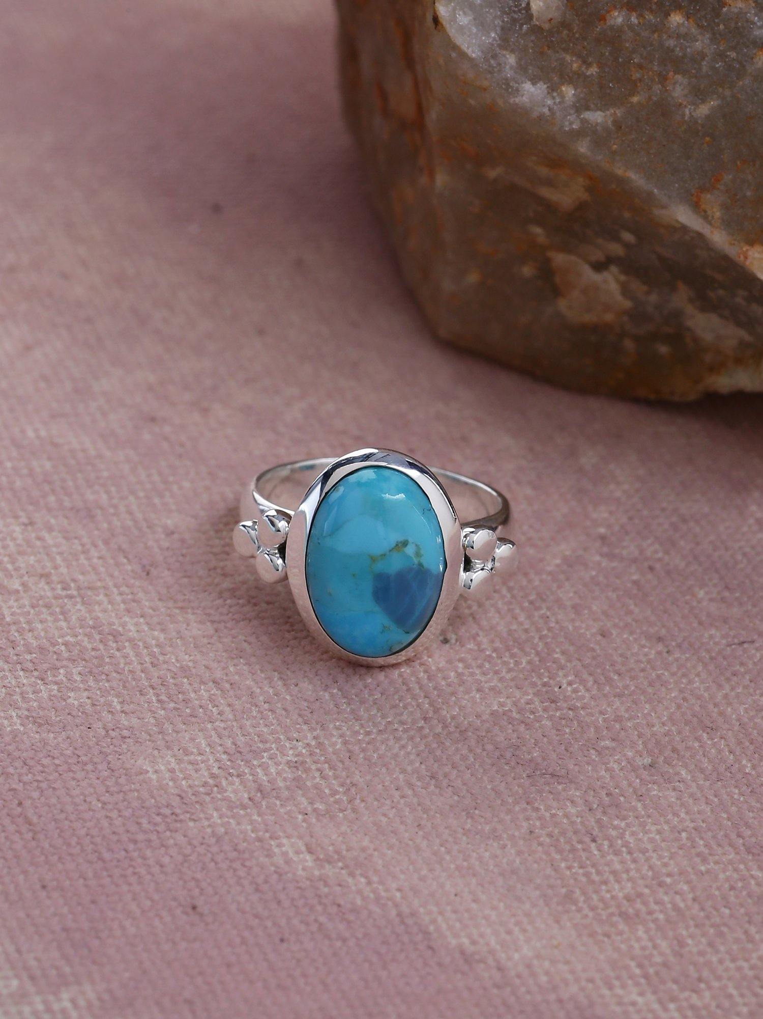 Blue Mohave Turquoise Solid 925 Sterling Silver Ring Jewelry - YoTreasure