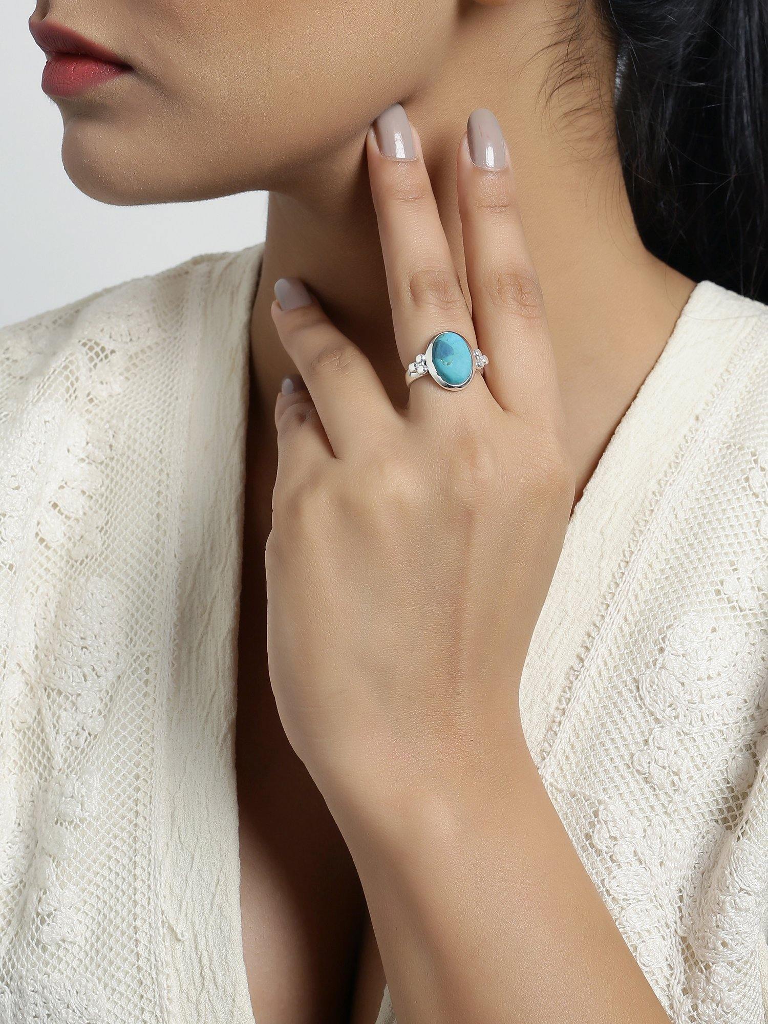 Blue Mohave Turquoise Solid 925 Sterling Silver Ring Jewelry - YoTreasure