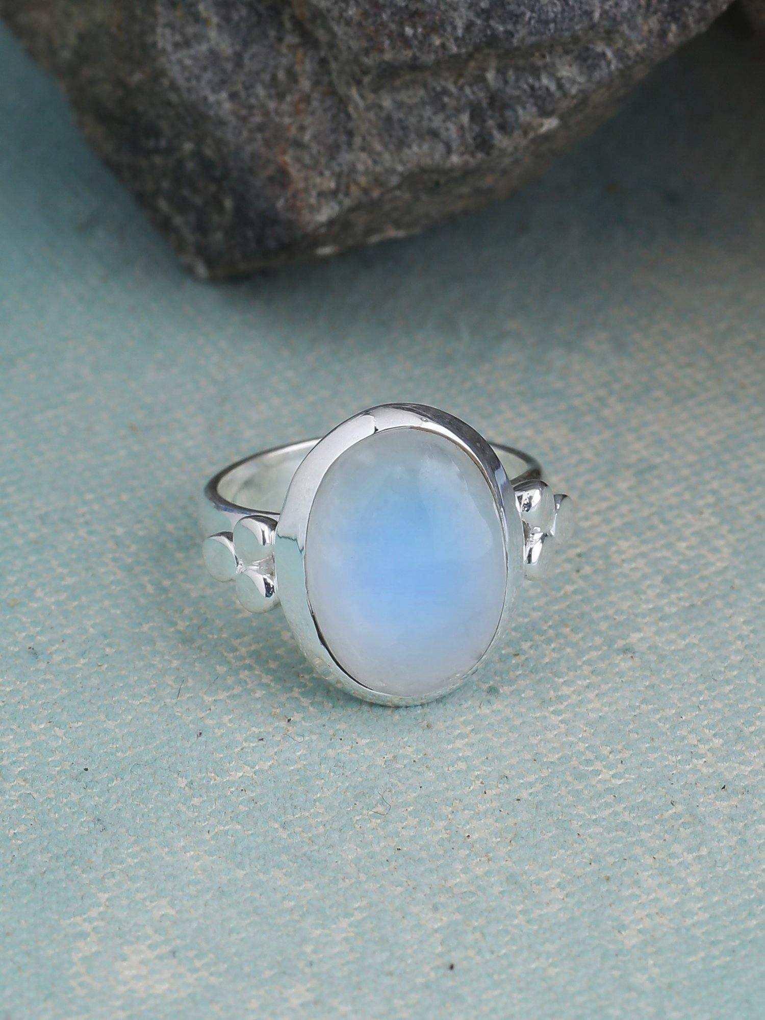 Rainbow Moonstone Solid 925 Sterling Silver Ring Jewelry - YoTreasure