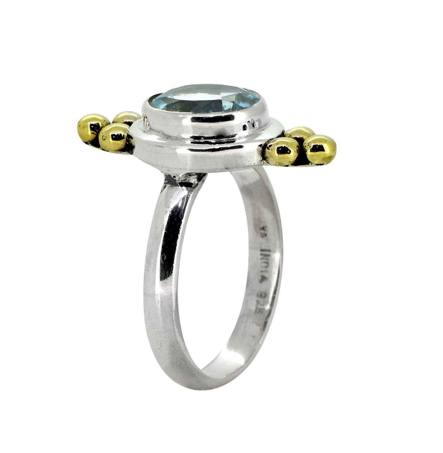 Blue Topaz Solid 925 Sterling Silver Brass Ring Jewelry - YoTreasure