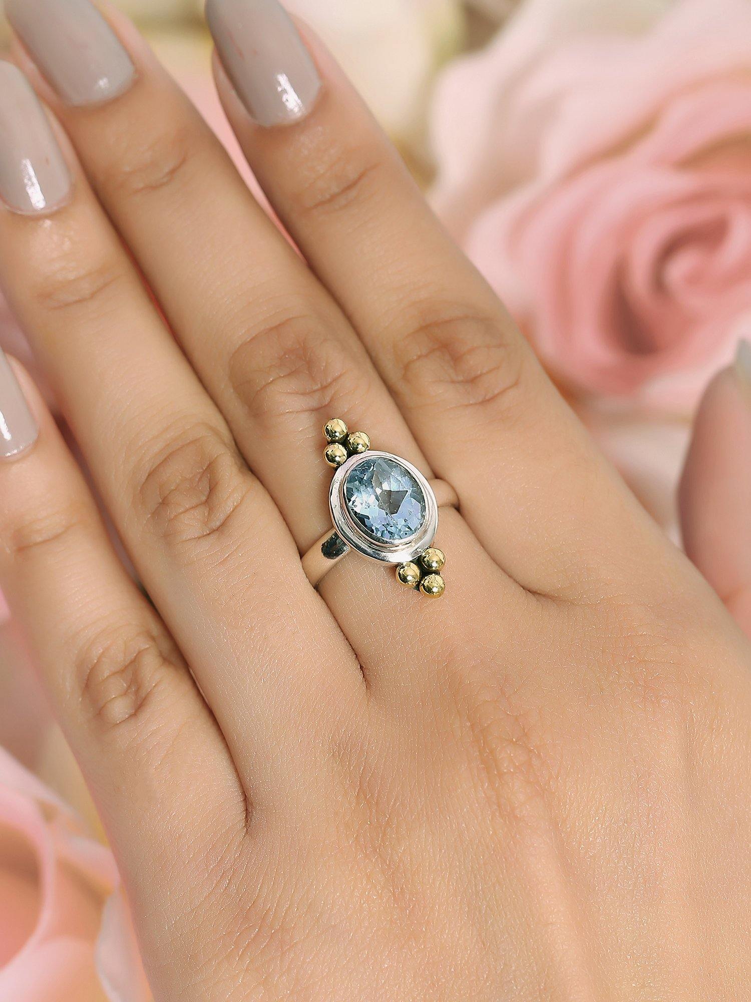 Blue Topaz Solid 925 Sterling Silver Brass Ring Jewelry - YoTreasure