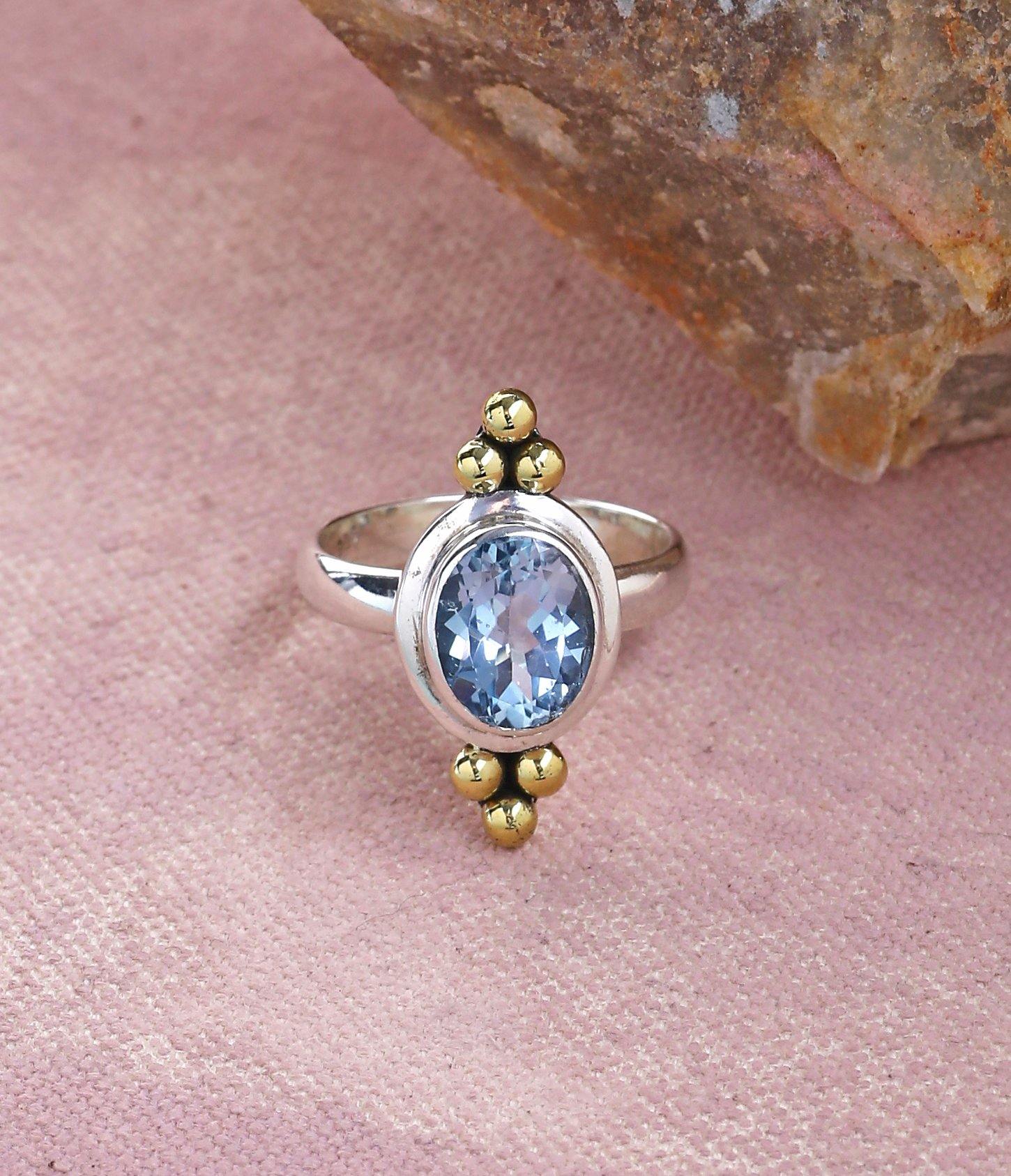 Blue Topaz Solid 925 Sterling Silver Brass Ring Jewelry - YoTreasure