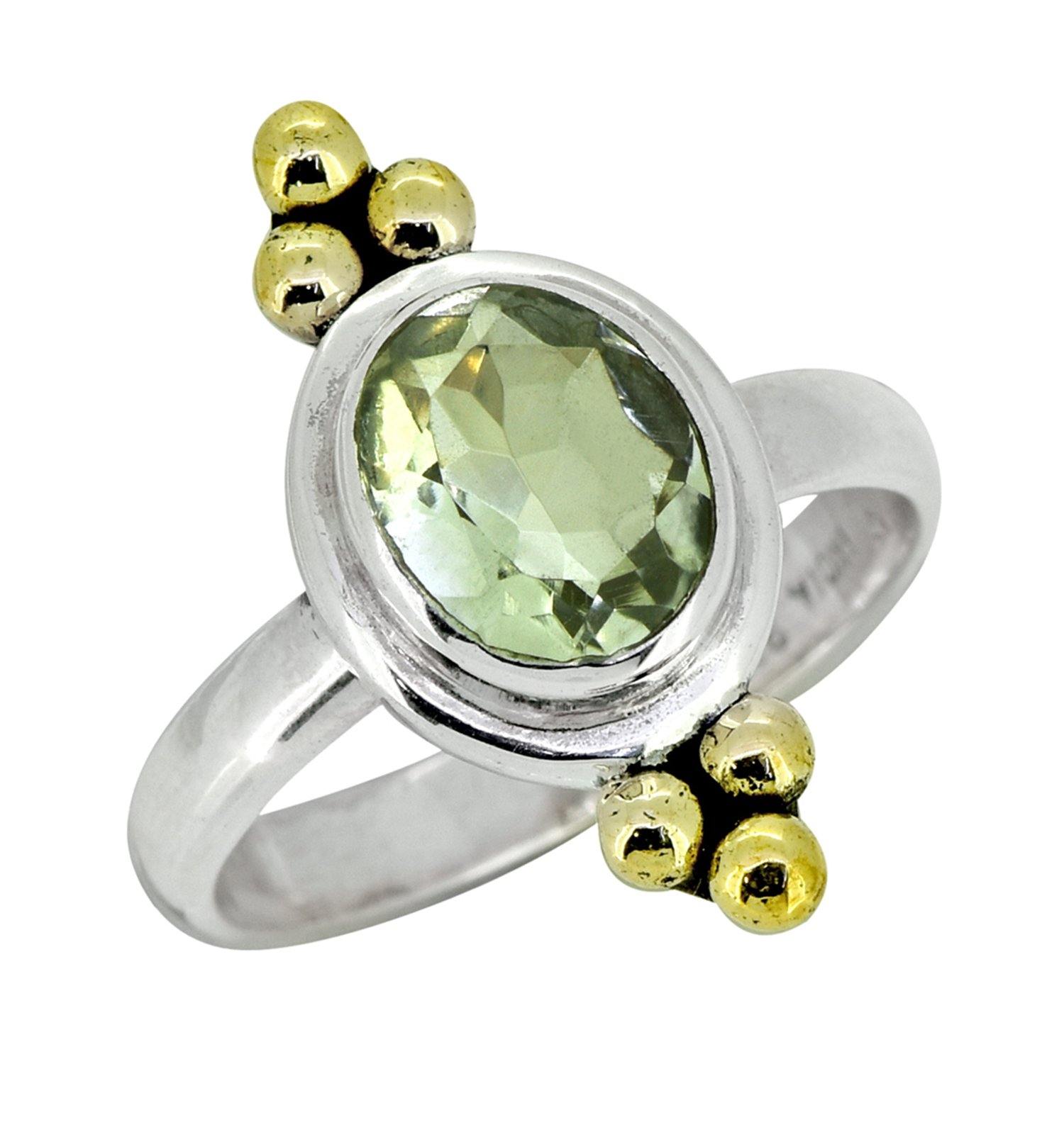 Green Amethyst Solid 925 Sterling Silver Brass Ring Jewelry - YoTreasure