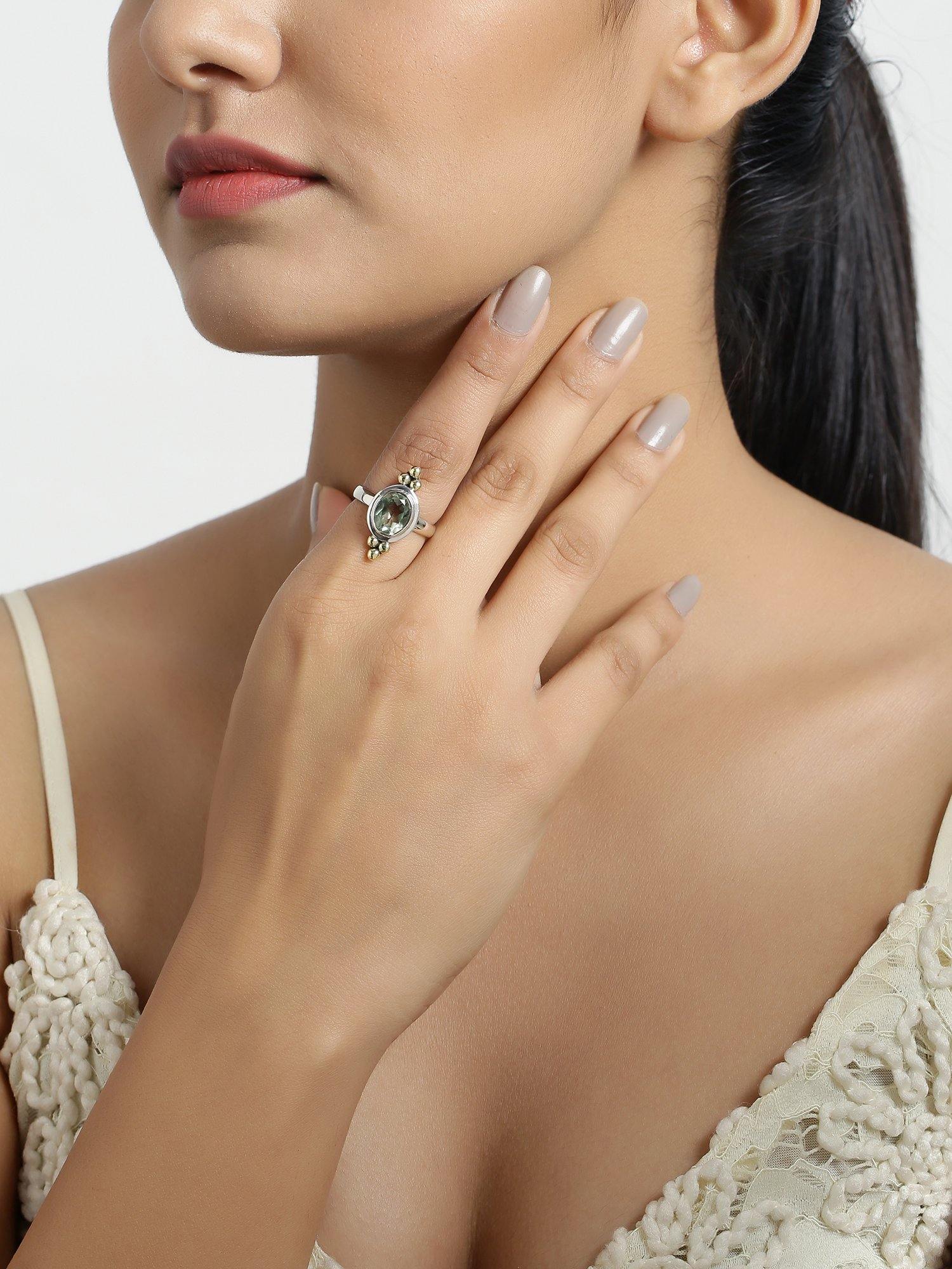 Green Amethyst Solid 925 Sterling Silver Brass Ring Jewelry - YoTreasure