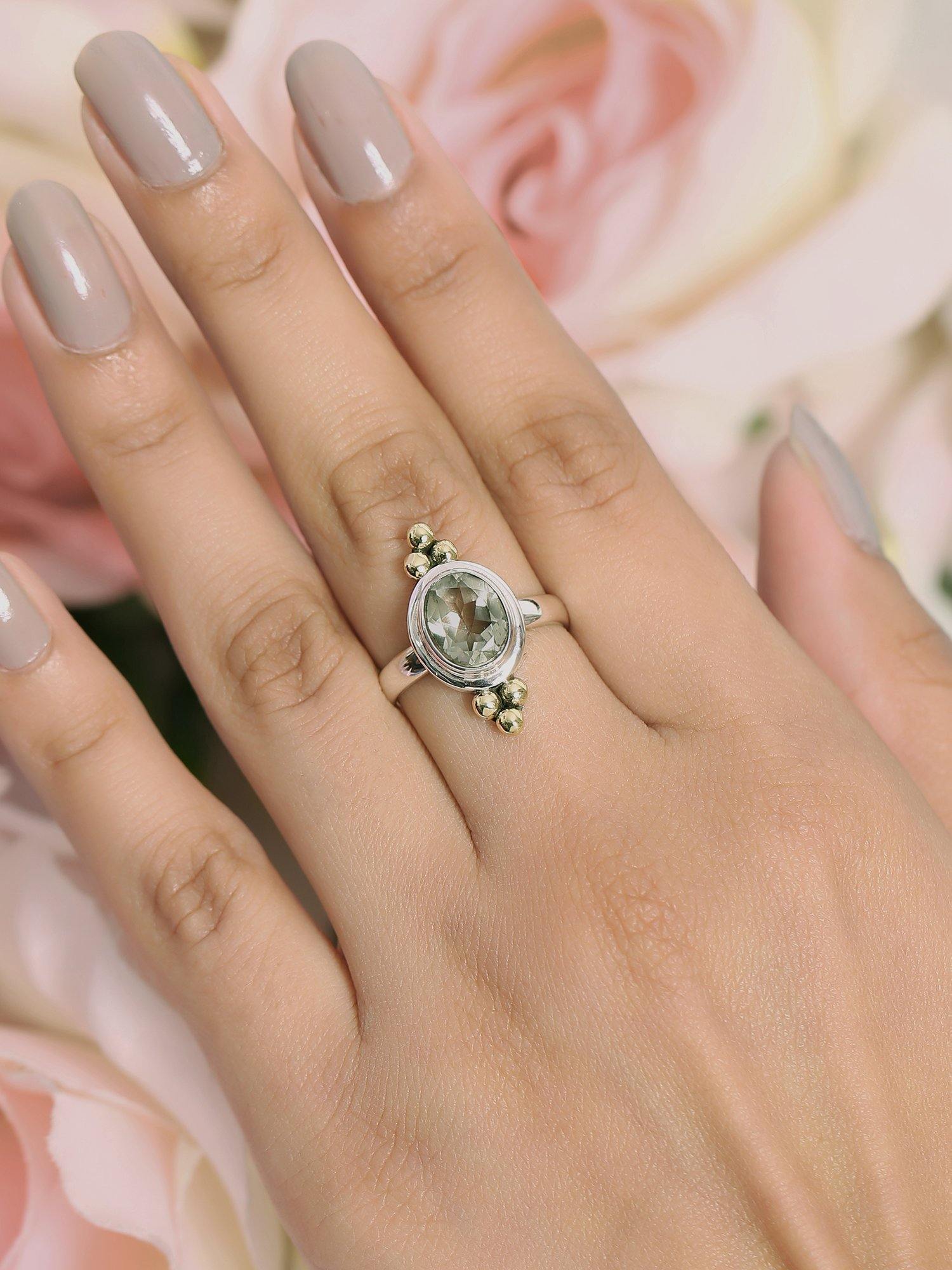 Green Amethyst Solid 925 Sterling Silver Brass Ring Jewelry - YoTreasure