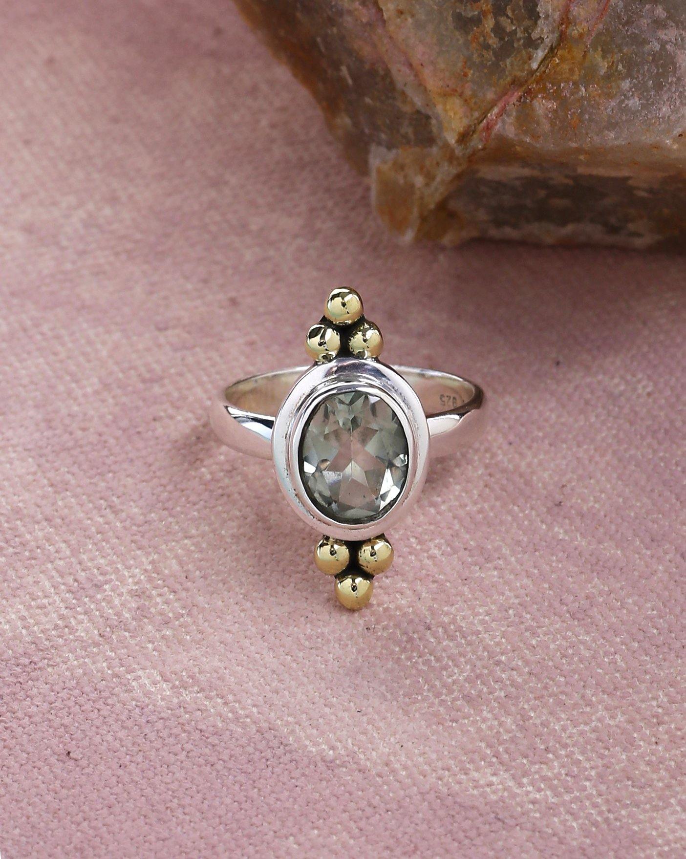 Green Amethyst Solid 925 Sterling Silver Brass Ring Jewelry - YoTreasure