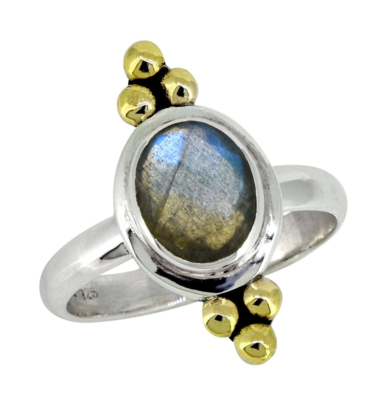 Labradorite Solid 925 Sterling Silver Brass Ring Jewelry - YoTreasure