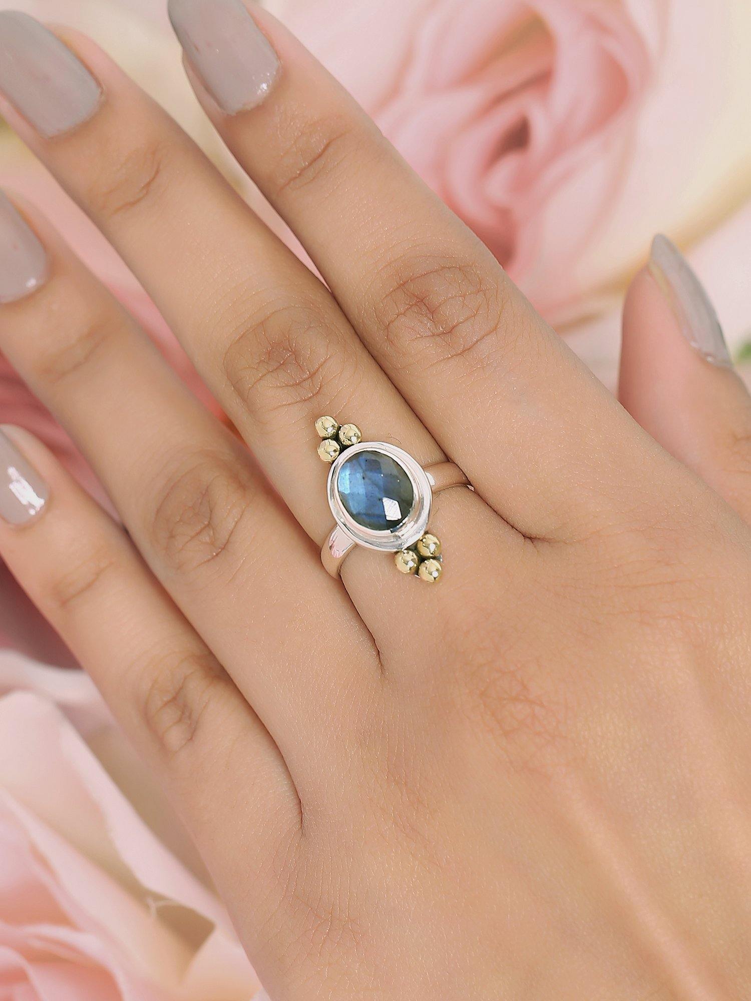 Labradorite Solid 925 Sterling Silver Brass Ring Jewelry - YoTreasure