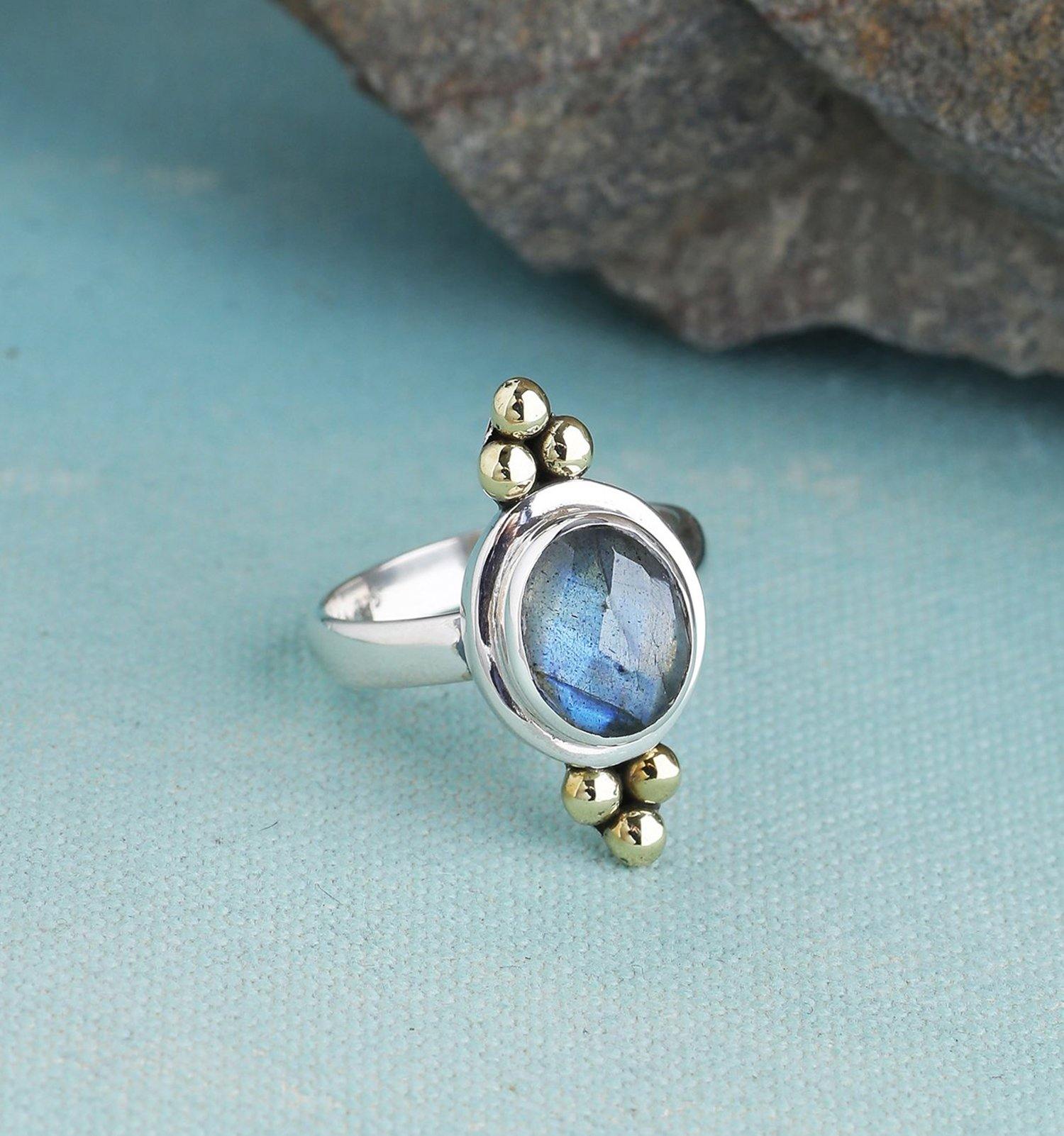 Labradorite Solid 925 Sterling Silver Brass Ring Jewelry - YoTreasure