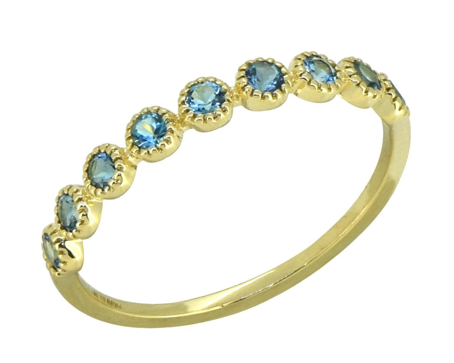 0.48 Ct London Blue Topaz Solid 14k Yellow Gold Eternity Band Ring Jewelry - YoTreasure
