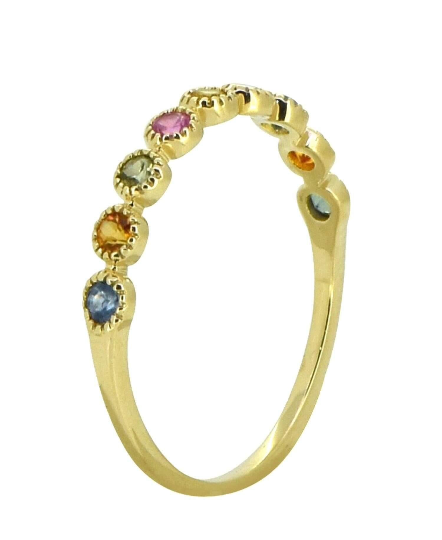 0.41 ct Multi Sapphire Solid 14k Yellow Gold Eternity Band Ring Jewelry - YoTreasure
