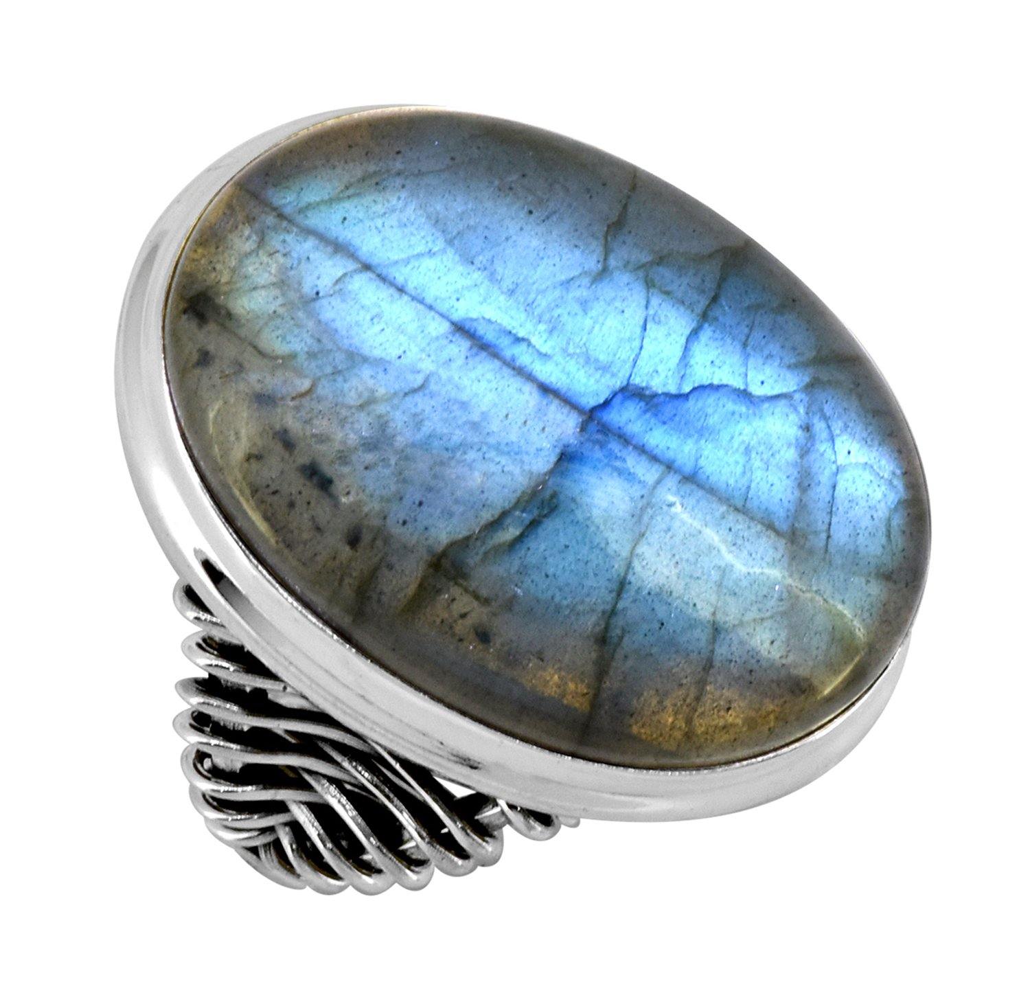Labradorite Solid 925 Sterling Silver Cocktail Ring Jewelry - YoTreasure