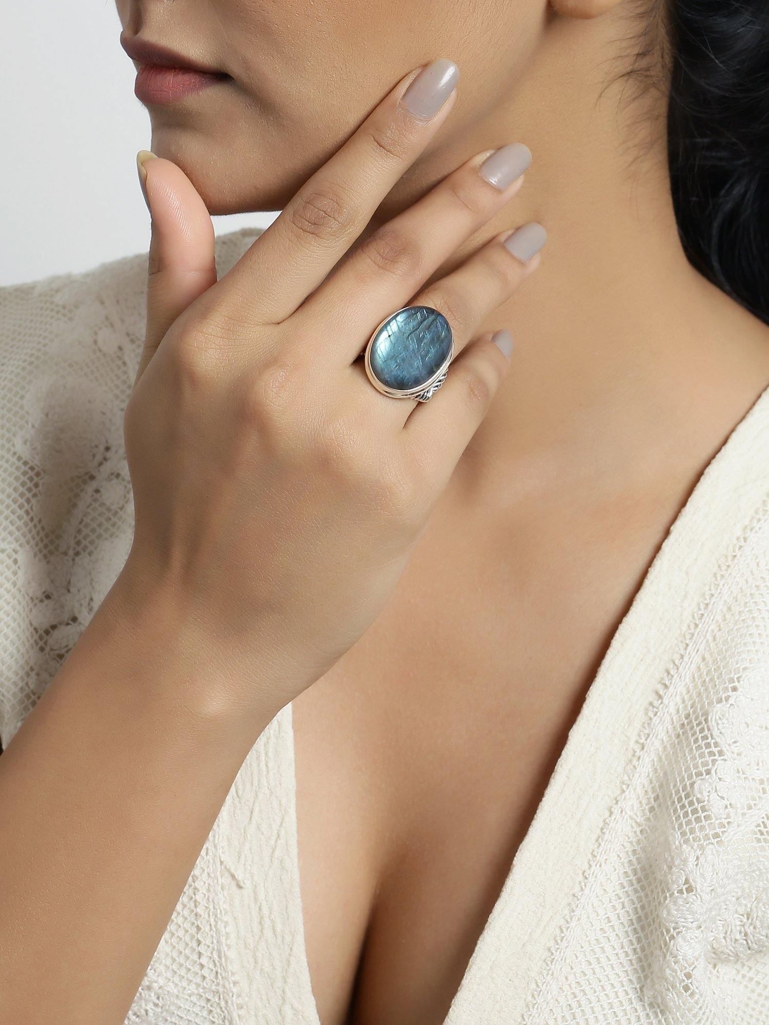 Labradorite Solid 925 Sterling Silver Cocktail Ring Jewelry - YoTreasure