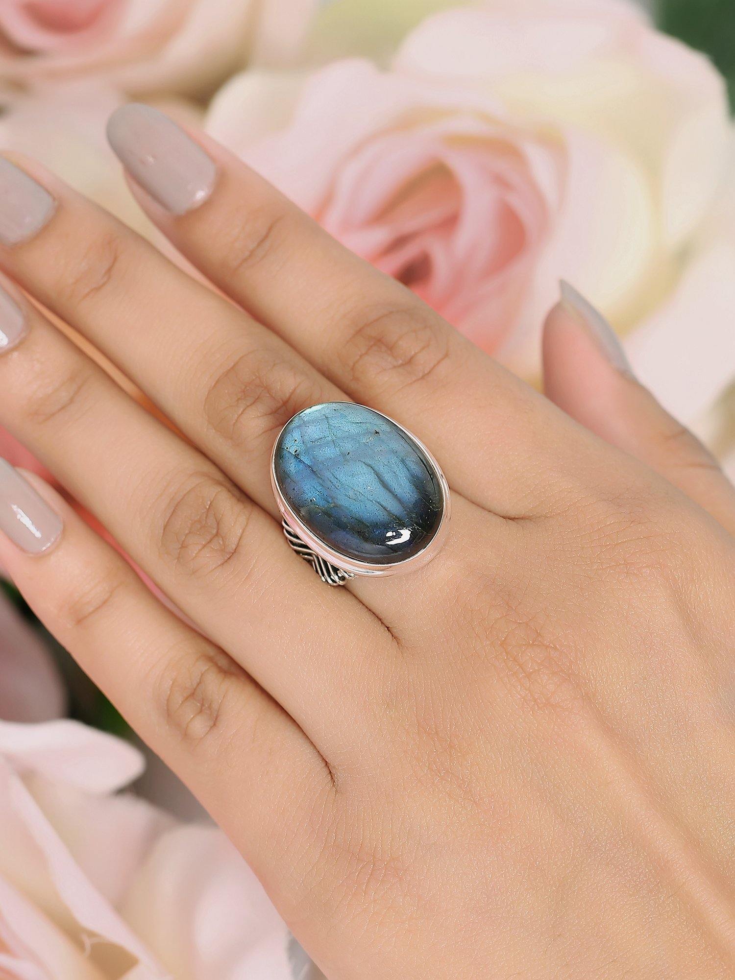 Labradorite Solid 925 Sterling Silver Cocktail Ring Jewelry - YoTreasure