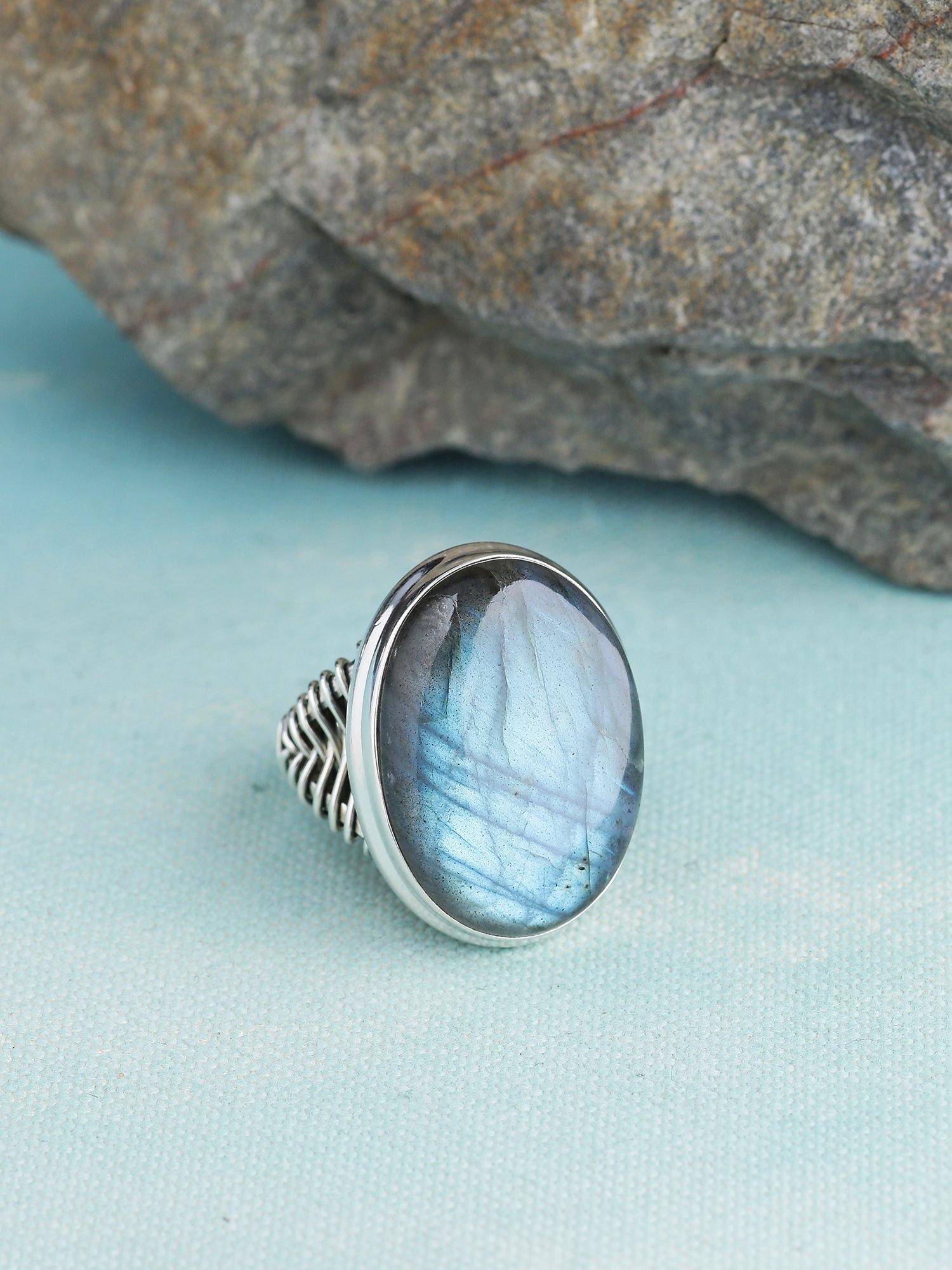 Labradorite Solid 925 Sterling Silver Cocktail Ring Jewelry - YoTreasure