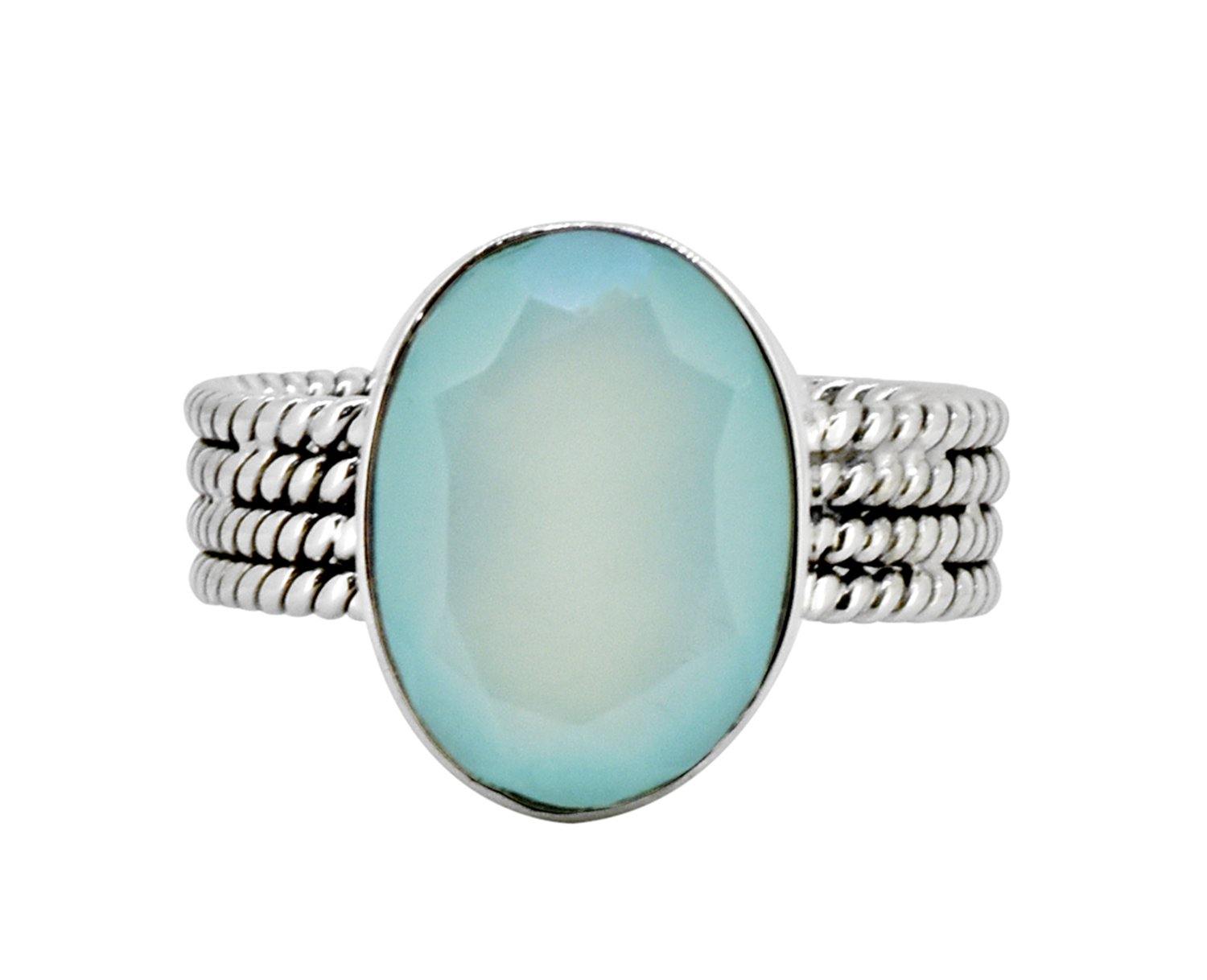 Aqua Chalcedony Solid 925 Sterling Silver Ring Jewelry - YoTreasure
