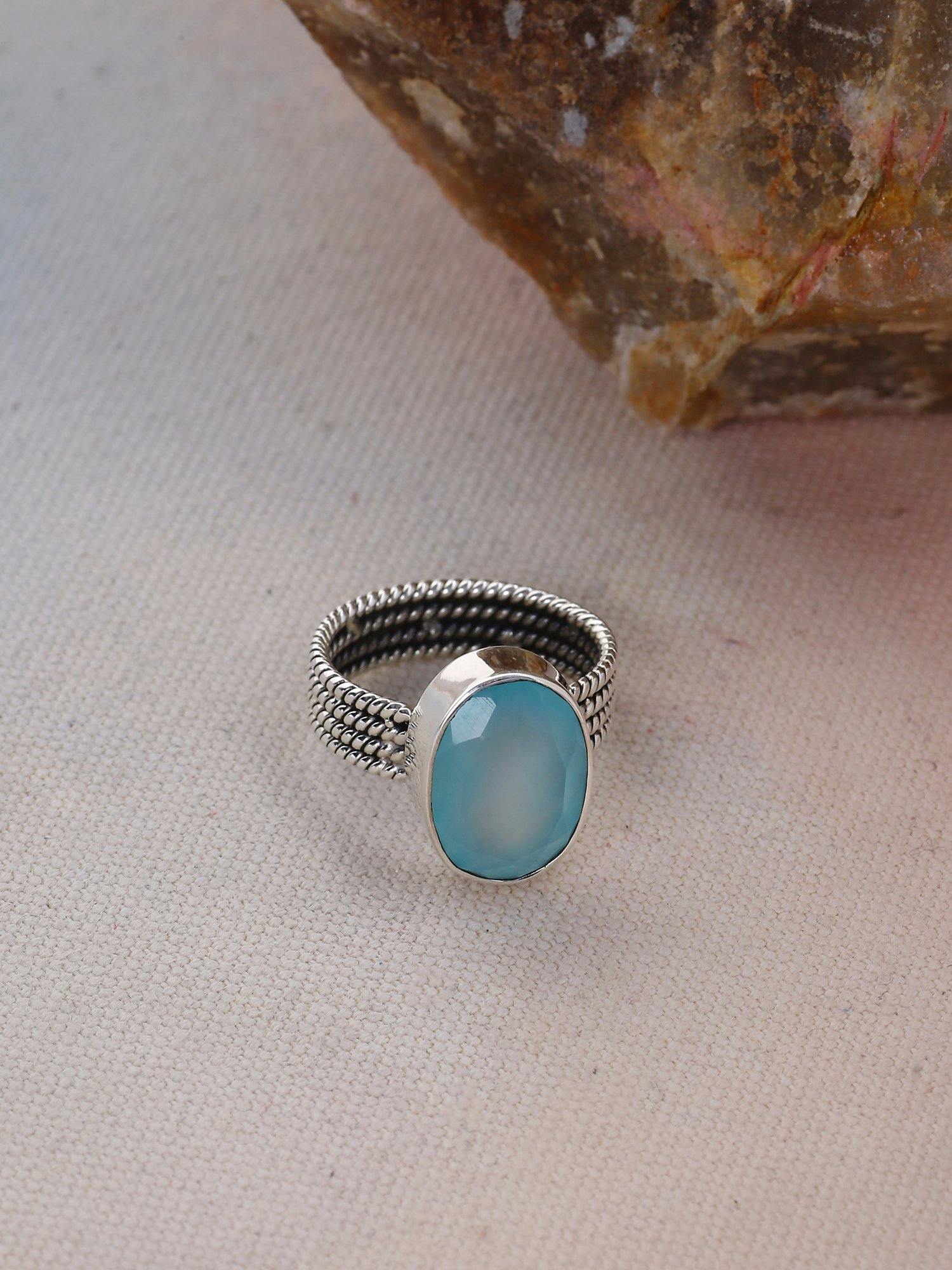 Aqua Chalcedony Solid 925 Sterling Silver Ring Jewelry - YoTreasure