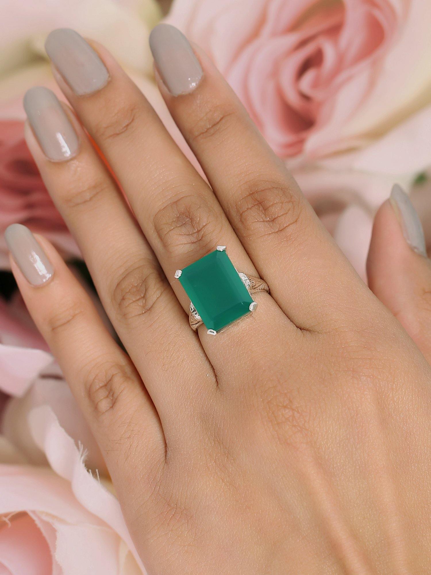 Green Onyx Solid 925 Sterling Silver Gemstone Ring Jewelry - YoTreasure