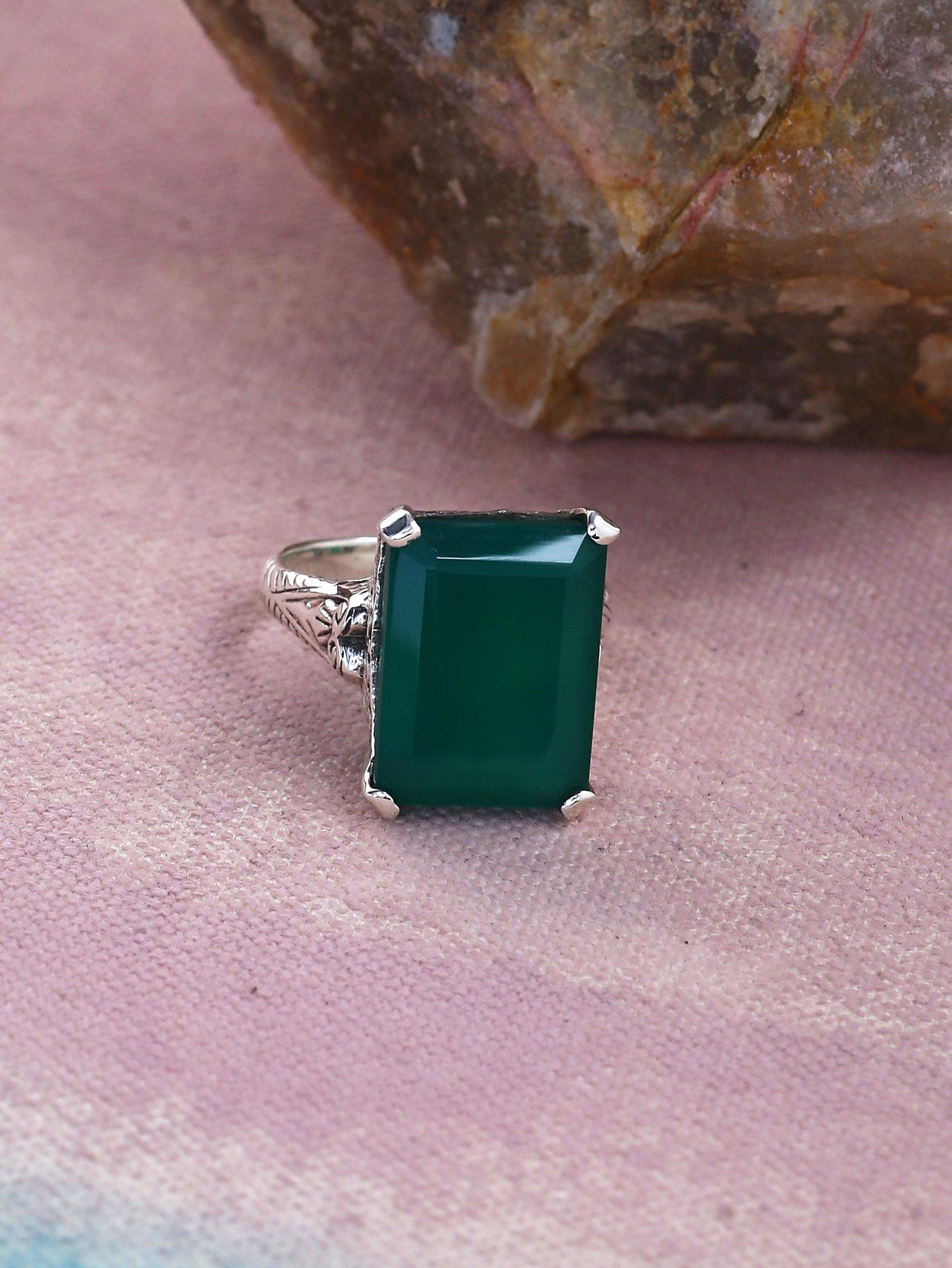 Green Onyx Solid 925 Sterling Silver Gemstone Ring Jewelry - YoTreasure