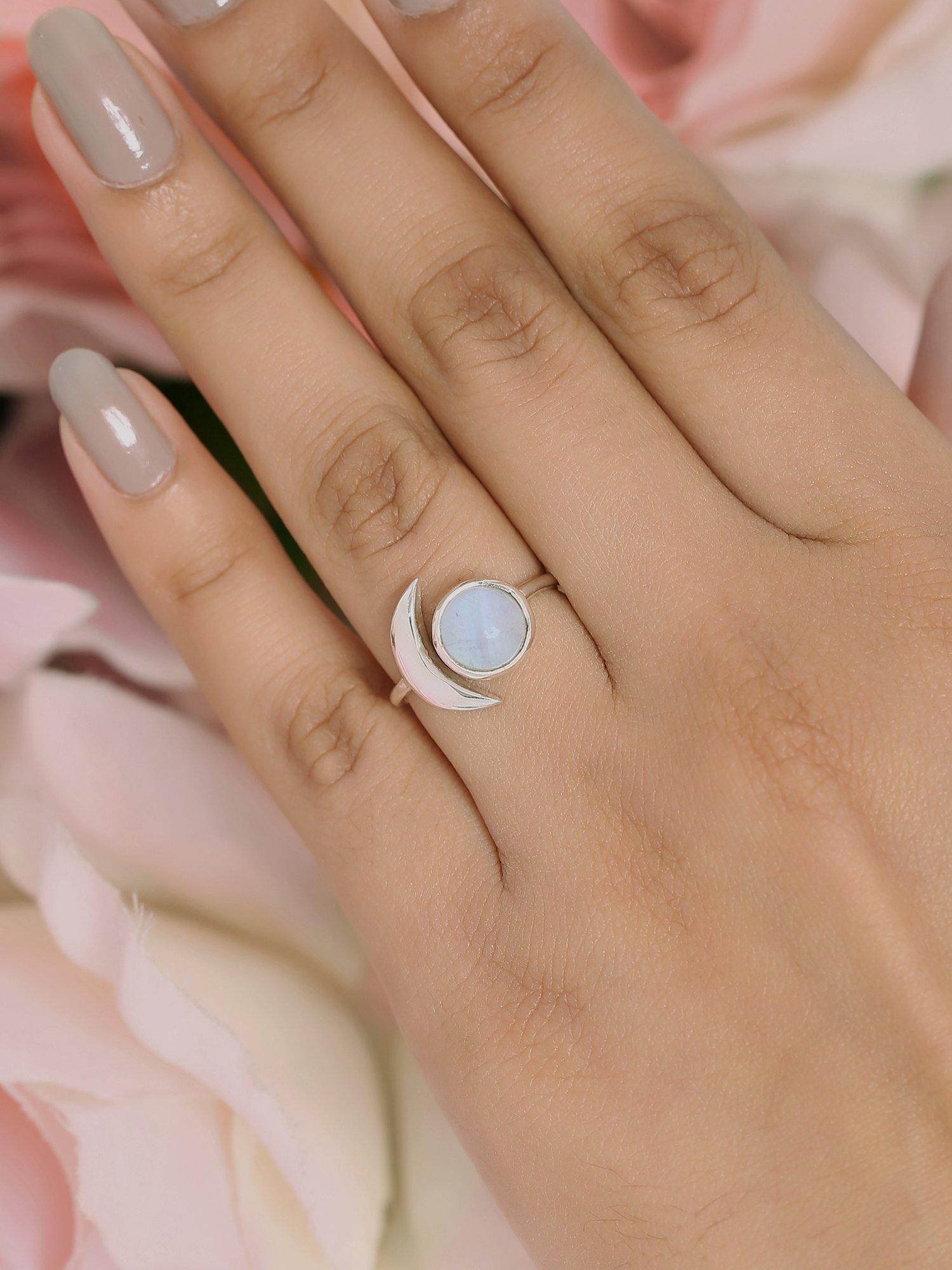 Rainbow Moonstone Solid 925 Sterling Silver Designer Ring Jewelry - YoTreasure