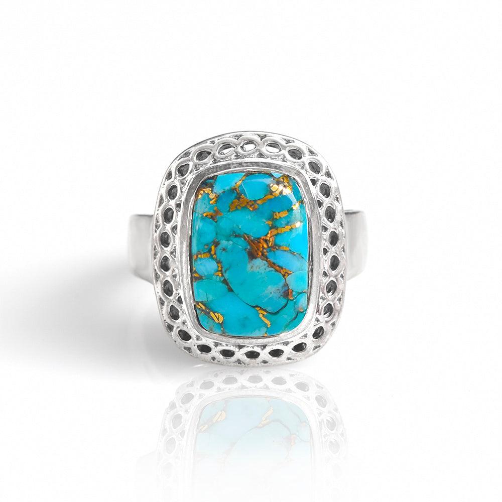 Blue Copper Turquoise Solid 925 Sterling Silver Ring Jewelry - YoTreasure
