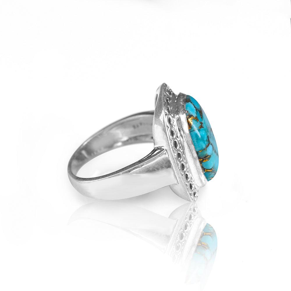Blue Copper Turquoise Solid 925 Sterling Silver Ring Jewelry - YoTreasure