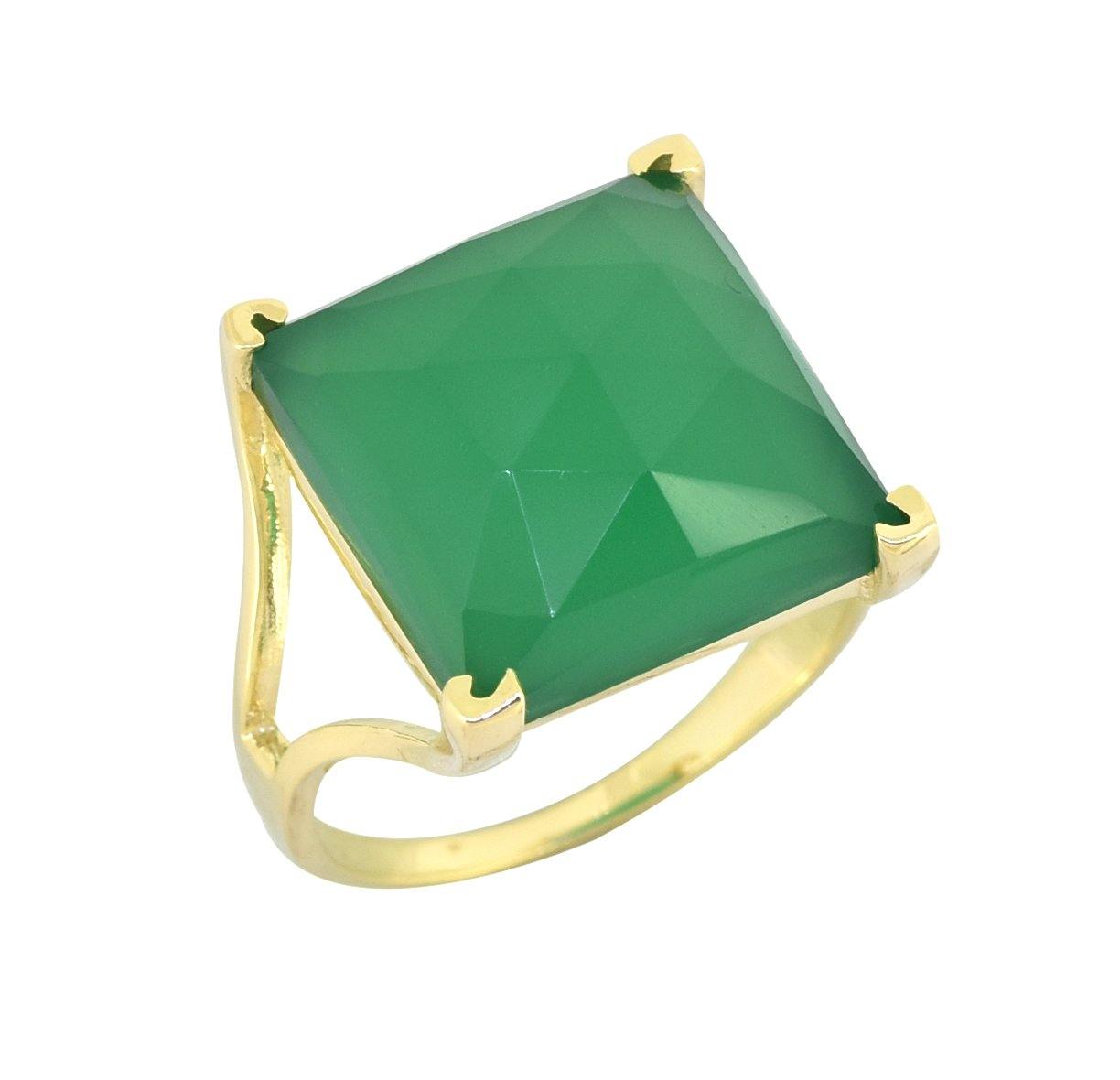 Green Onyx Solid 925 Sterling Silver Gold Plated Statement Ring Jewelry - YoTreasure