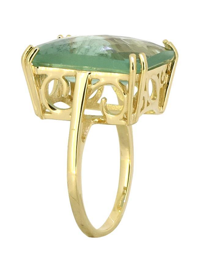 Green Fluorite Solid 925 Sterling Silver Gold Plated Statement Ring Jewelry - YoTreasure
