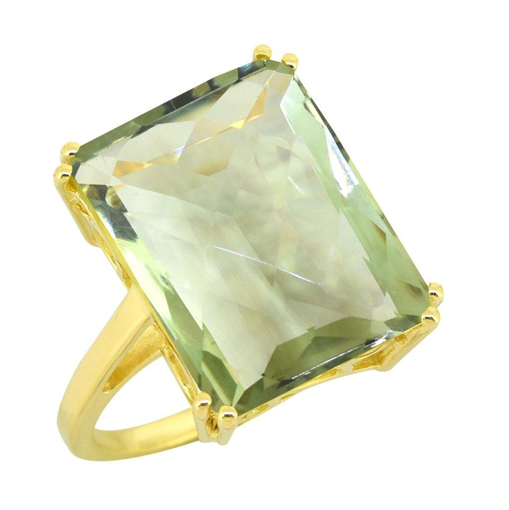 Green Amethyst Solid 925 Sterling Silver Gold Plated Ring Jewelry - YoTreasure