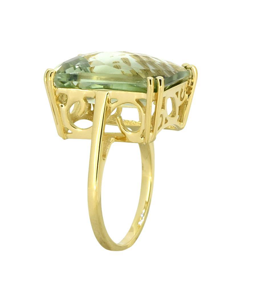 Green Amethyst Solid 925 Sterling Silver Gold Plated Ring Jewelry - YoTreasure