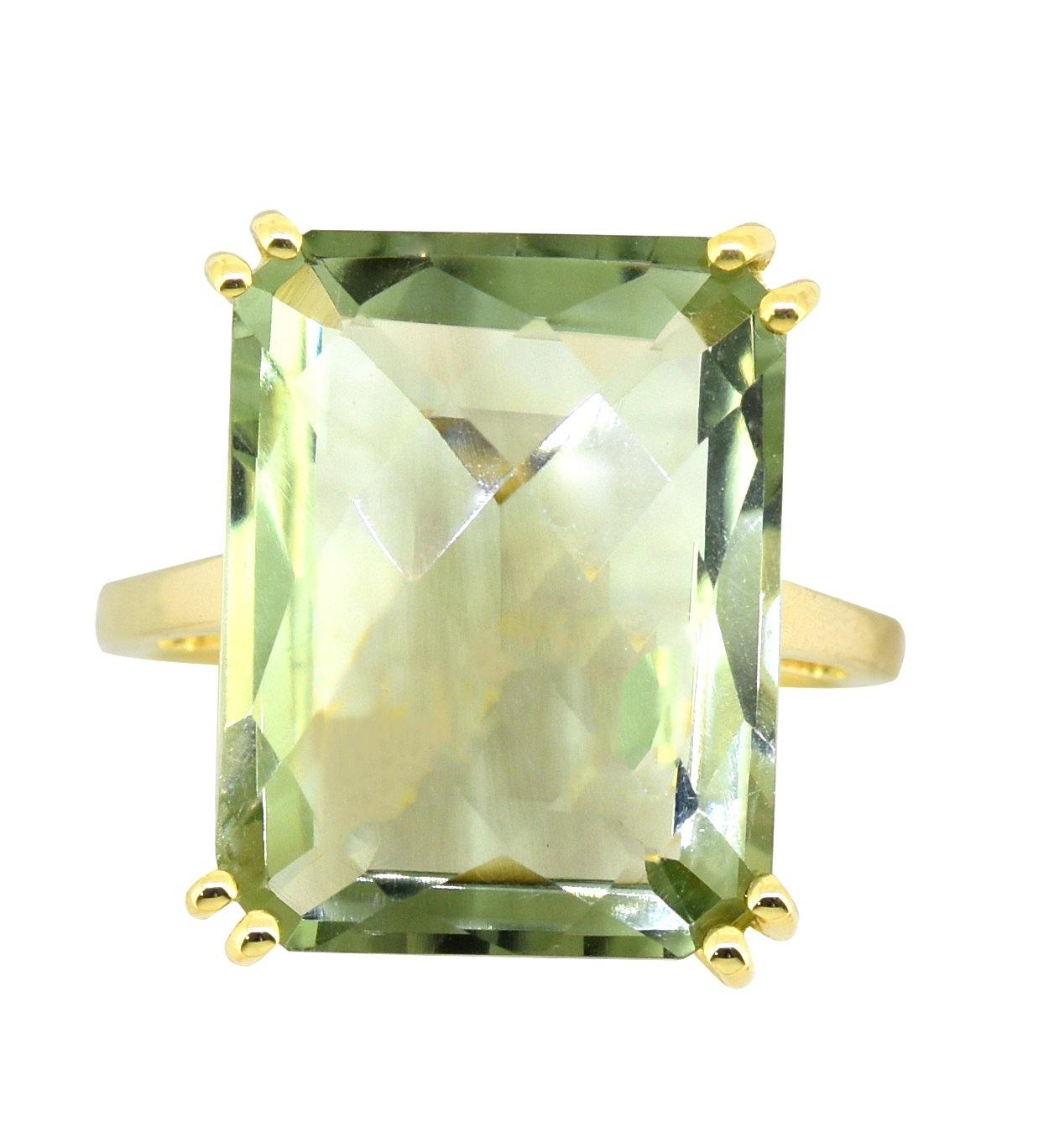 Green Amethyst Solid 925 Sterling Silver Gold Plated Ring Jewelry - YoTreasure