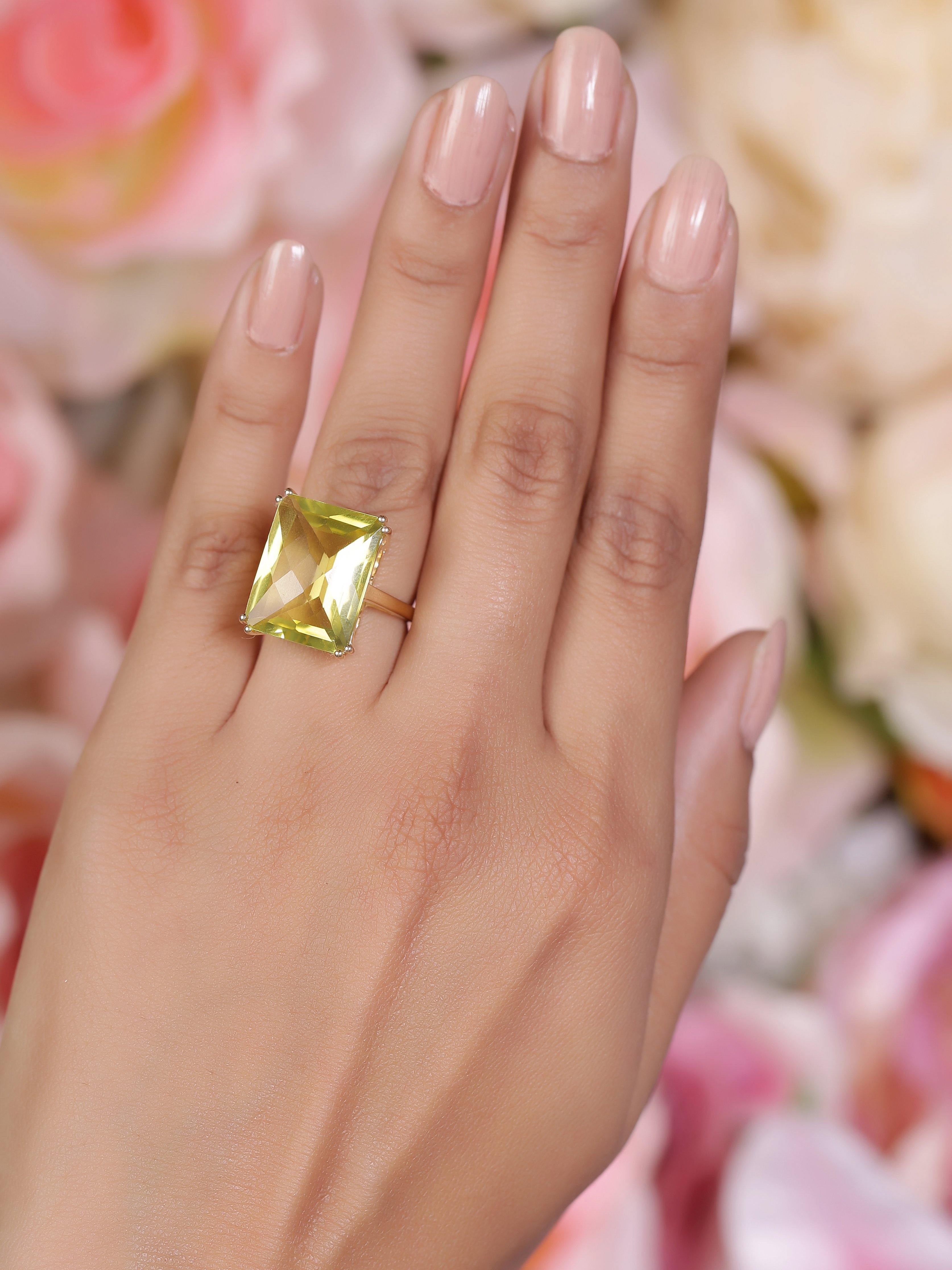Green Gold Quartz Solid 925 Sterling Silver Gold Plated Statement Ring Jewelry - YoTreasure