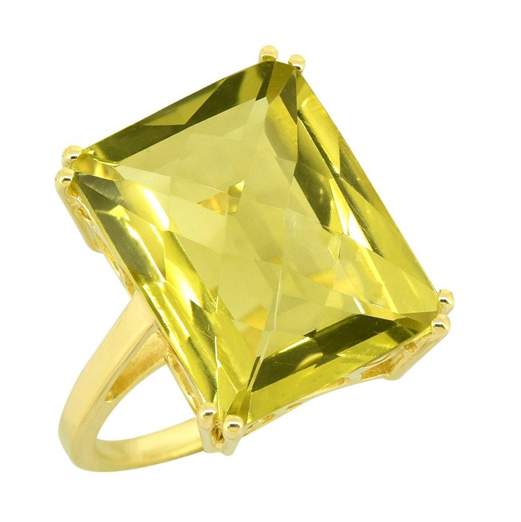 Green Gold Quartz Solid 925 Sterling Silver Gold Plated Statement Ring Jewelry - YoTreasure