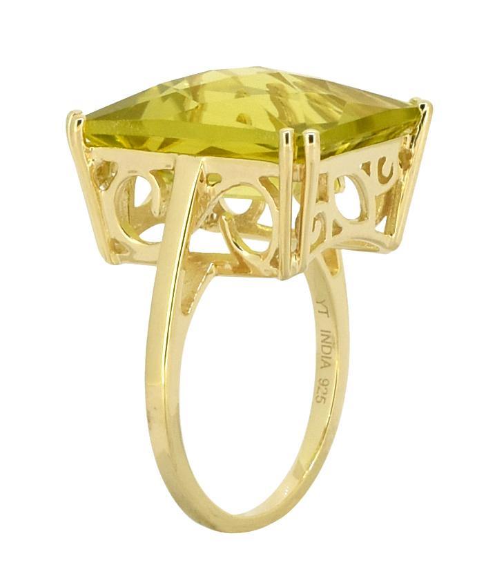 Green Gold Quartz Solid 925 Sterling Silver Gold Plated Statement Ring Jewelry - YoTreasure