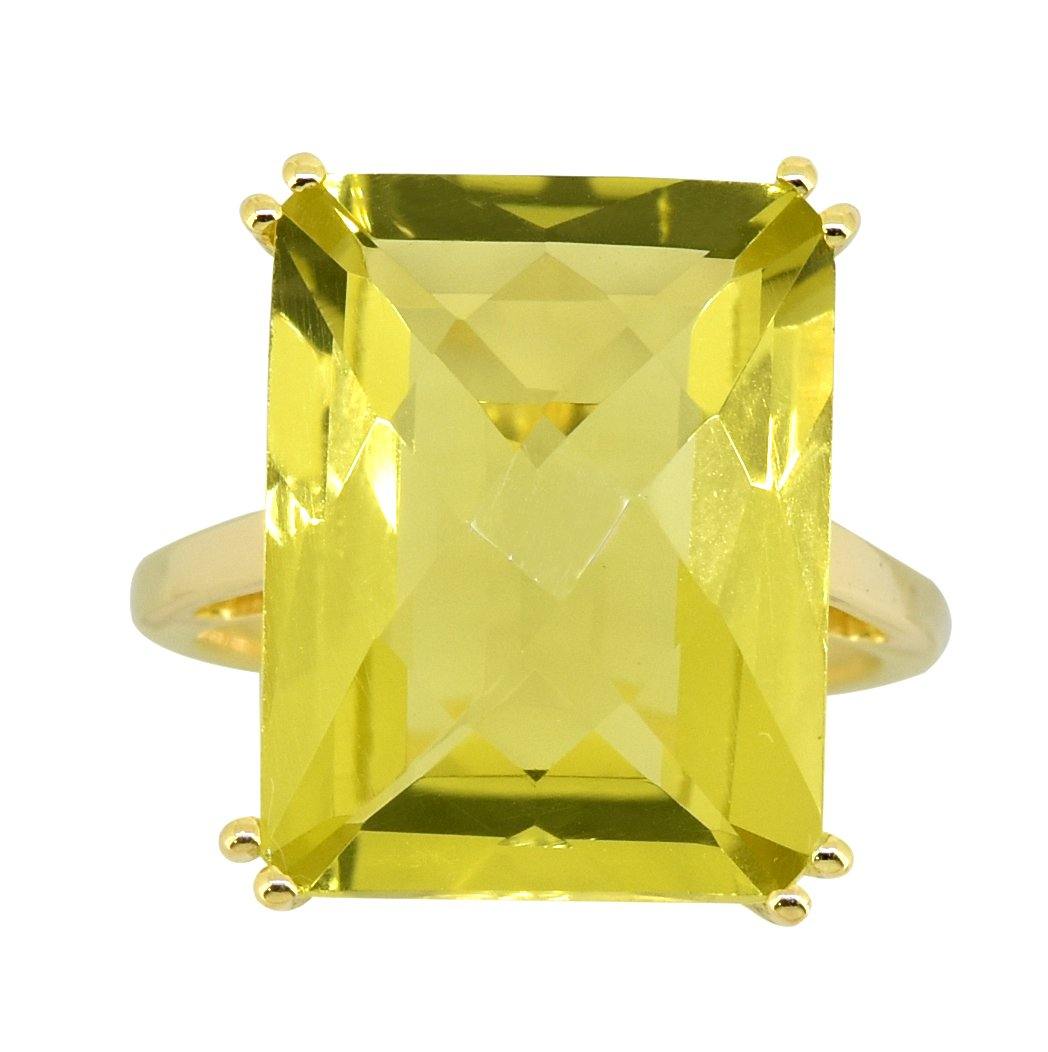 Green Gold Quartz Solid 925 Sterling Silver Gold Plated Statement Ring Jewelry - YoTreasure