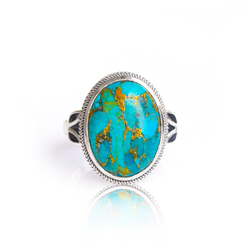 Blue Copper Turquoise Solid 925 Sterling Silver Ring Genuine Gemstone Jewelry - YoTreasure