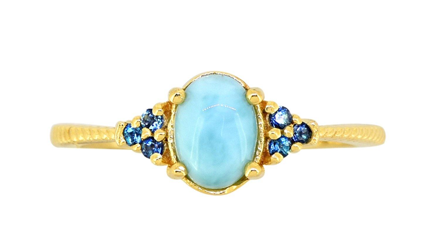 Larimar London Blue Topaz 925 Sterling Silver Gold Plated Ring Genuine Gemstone Jewelry - YoTreasure